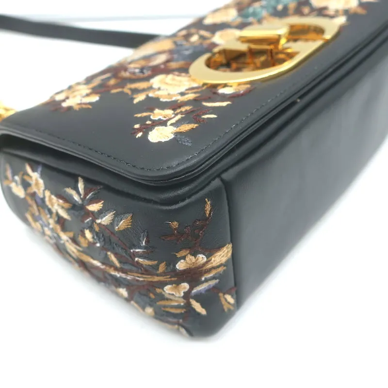 Christian Dior Small Caro Bag Black Embroidered Leather Crossbody NEW