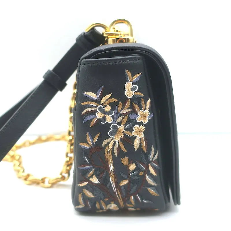 Christian Dior Small Caro Bag Black Embroidered Leather Crossbody NEW