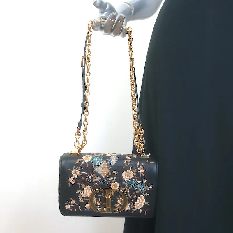 Christian Dior Small Caro Bag Black Embroidered Leather Crossbody NEW