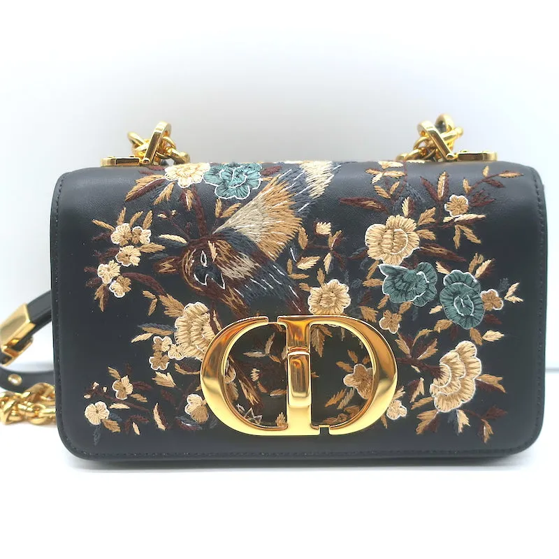 Christian Dior Small Caro Bag Black Embroidered Leather Crossbody NEW