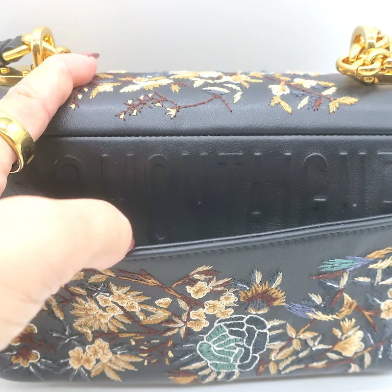 Christian Dior Small Caro Bag Black Embroidered Leather Crossbody NEW