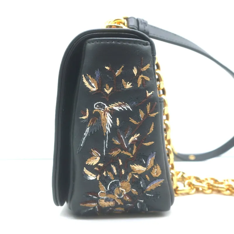 Christian Dior Small Caro Bag Black Embroidered Leather Crossbody NEW