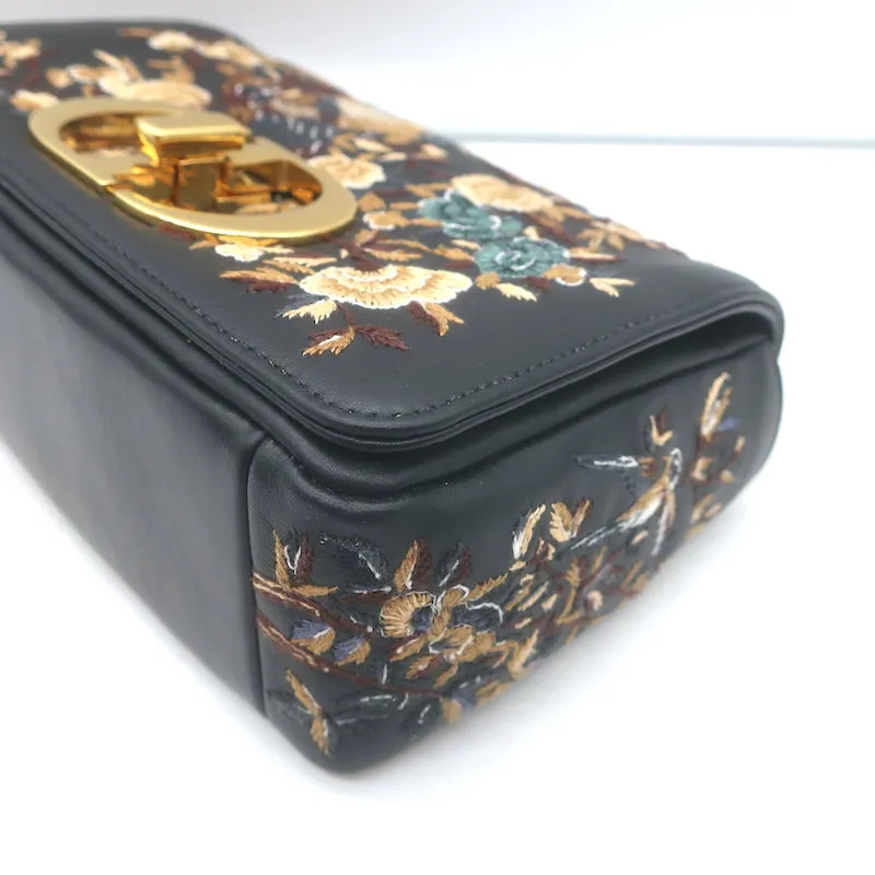 Christian Dior Small Caro Bag Black Embroidered Leather Crossbody NEW