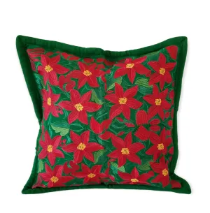 Christmas Pillow Cover Oaxaca Handmade Embroidered Poinsettia Noche Buena
