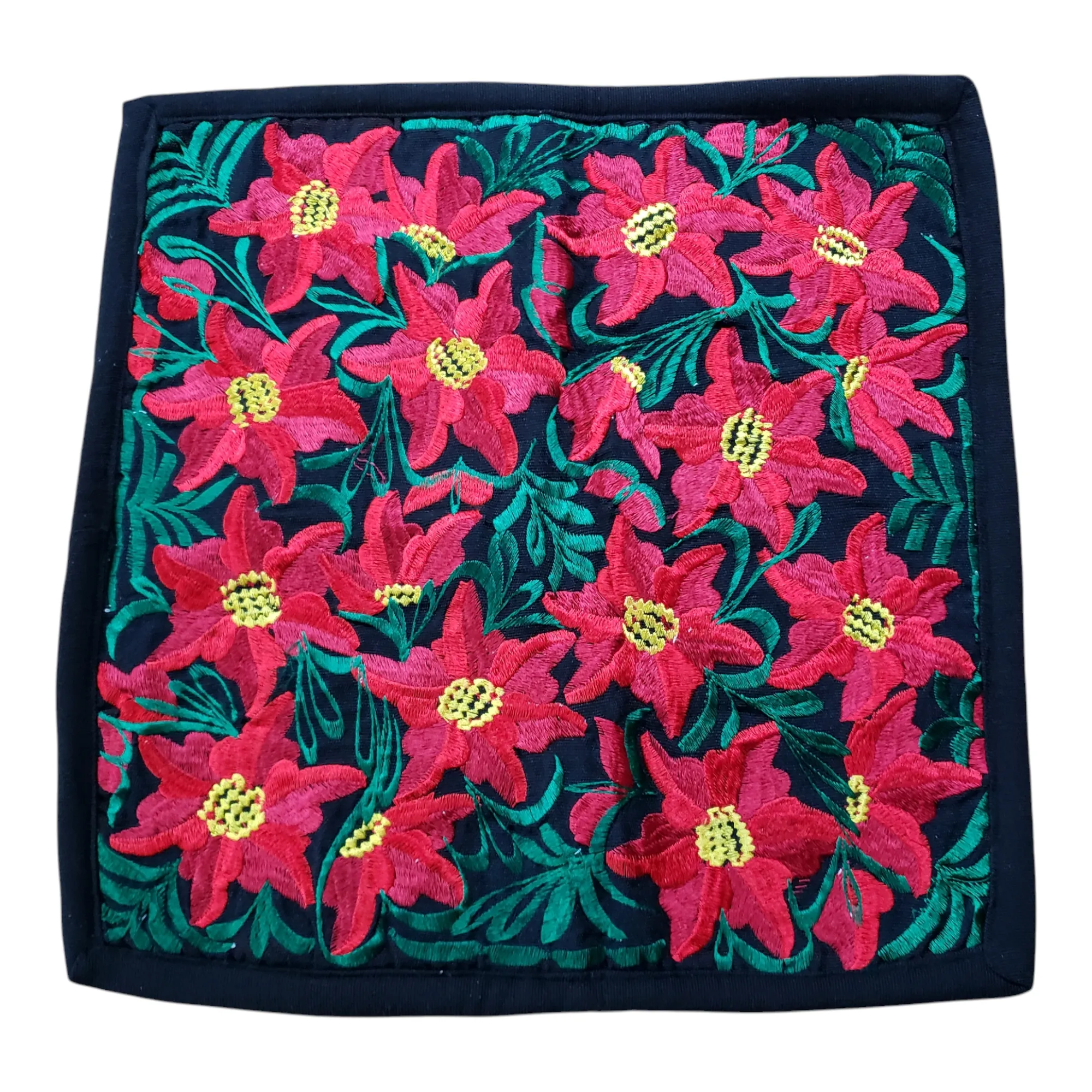 Christmas Pillow Cover Oaxaca Handmade Embroidered Poinsettia Noche Buena