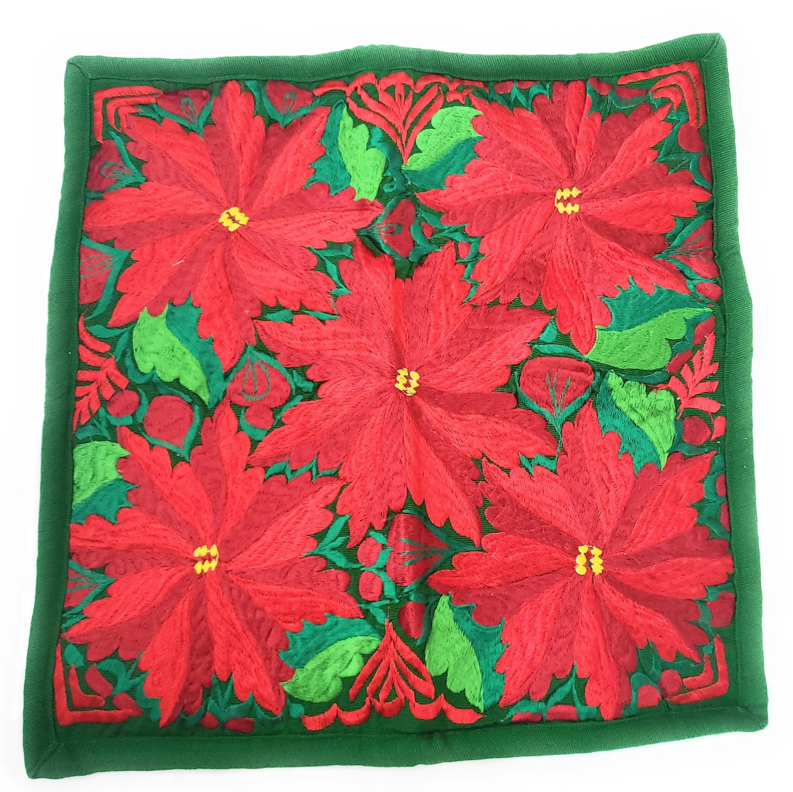 Christmas Pillow Cover Oaxaca Handmade Embroidered Poinsettia Noche Buena