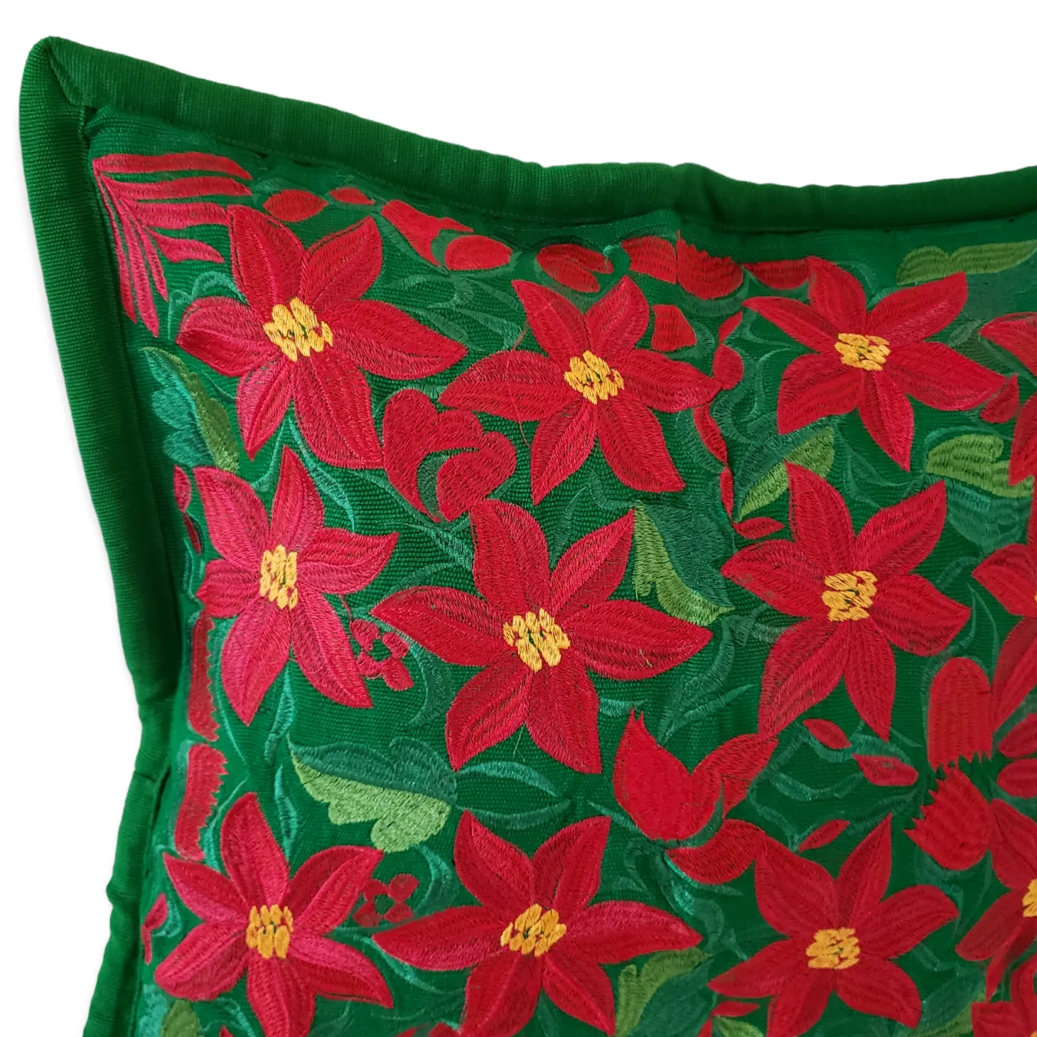 Christmas Pillow Cover Oaxaca Handmade Embroidered Poinsettia Noche Buena
