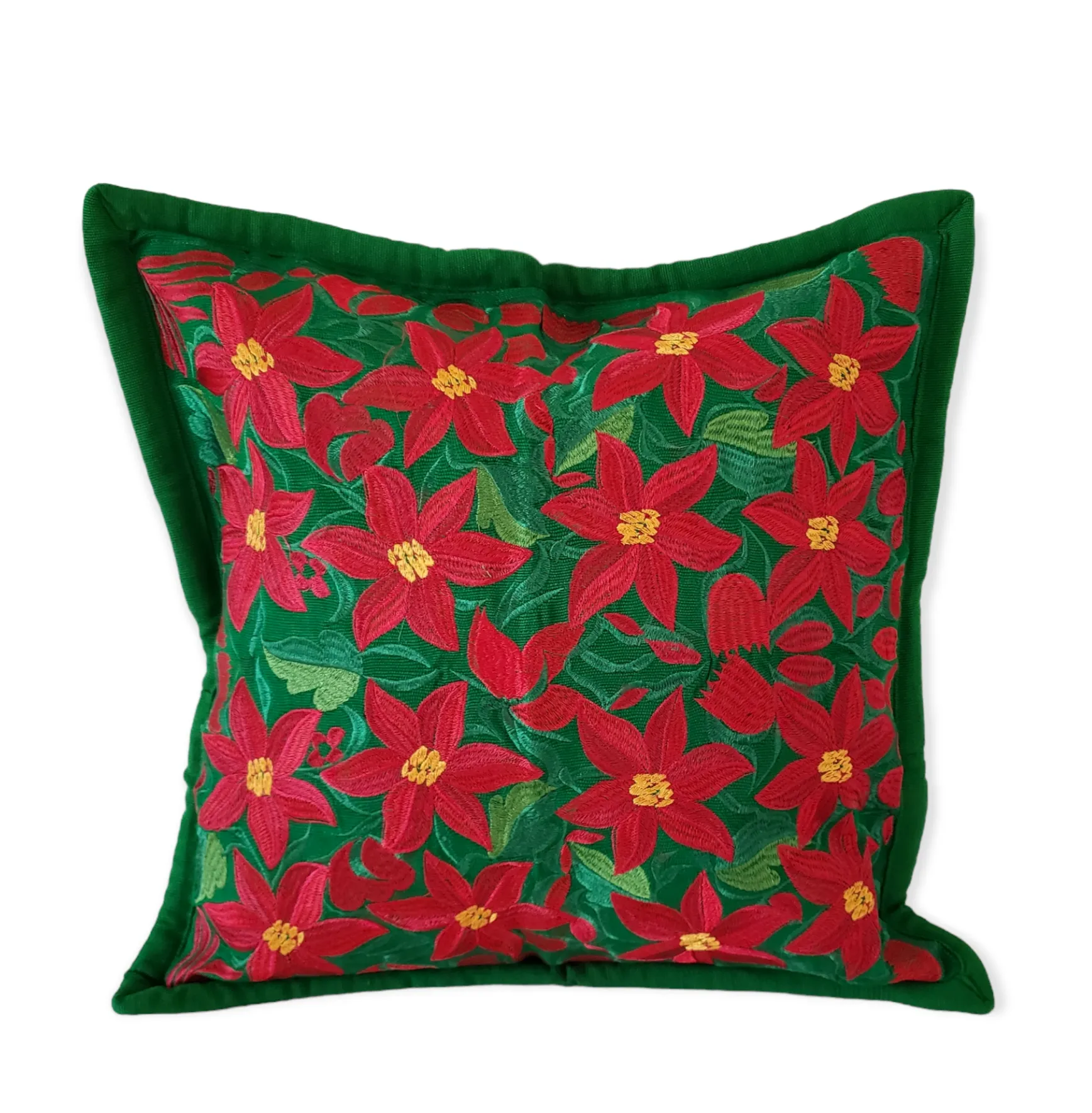 Christmas Pillow Cover Oaxaca Handmade Embroidered Poinsettia Noche Buena