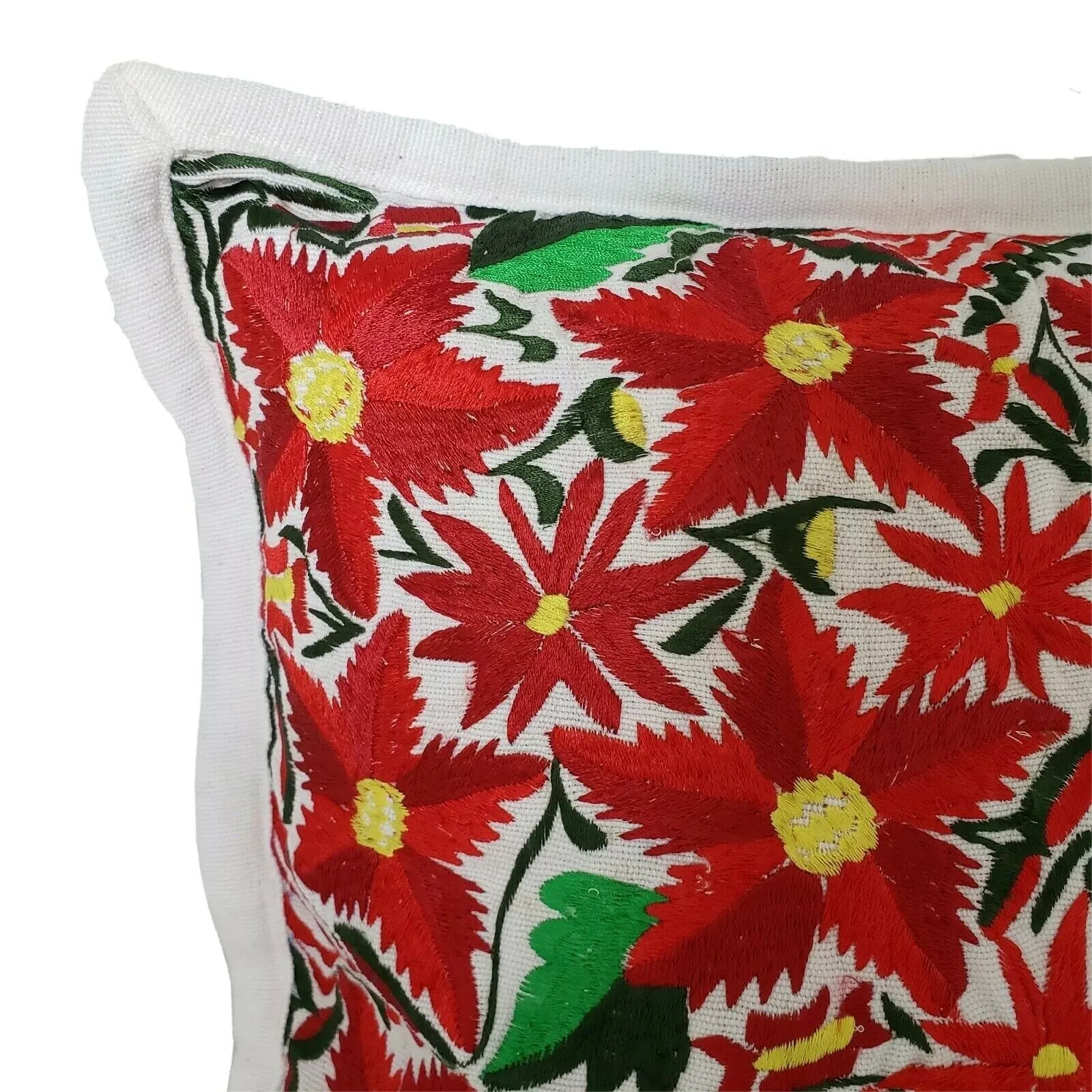 Christmas Pillow Cover Oaxaca Handmade Embroidered Poinsettia Noche Buena