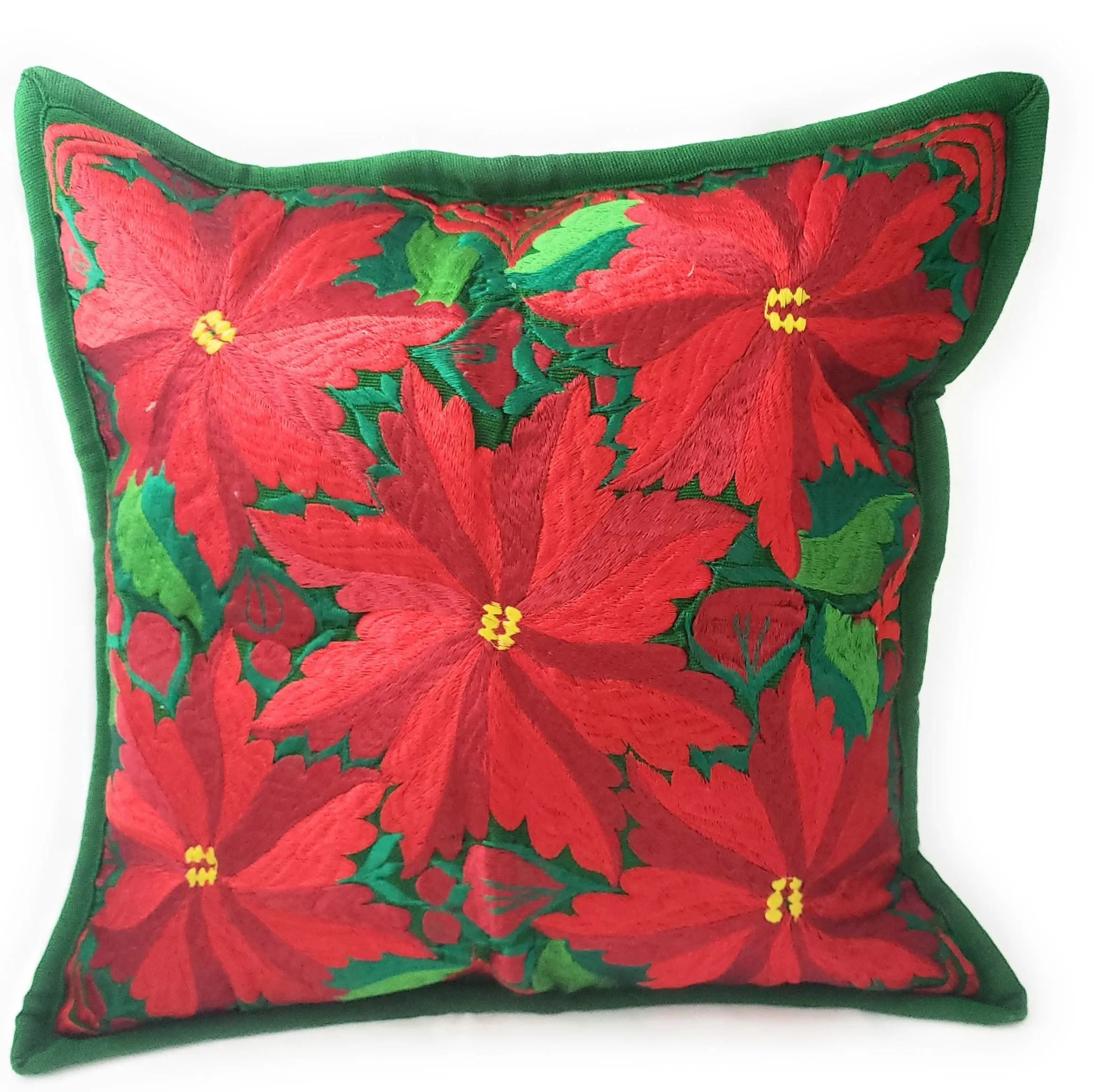 Christmas Pillow Cover Oaxaca Handmade Embroidered Poinsettia Noche Buena