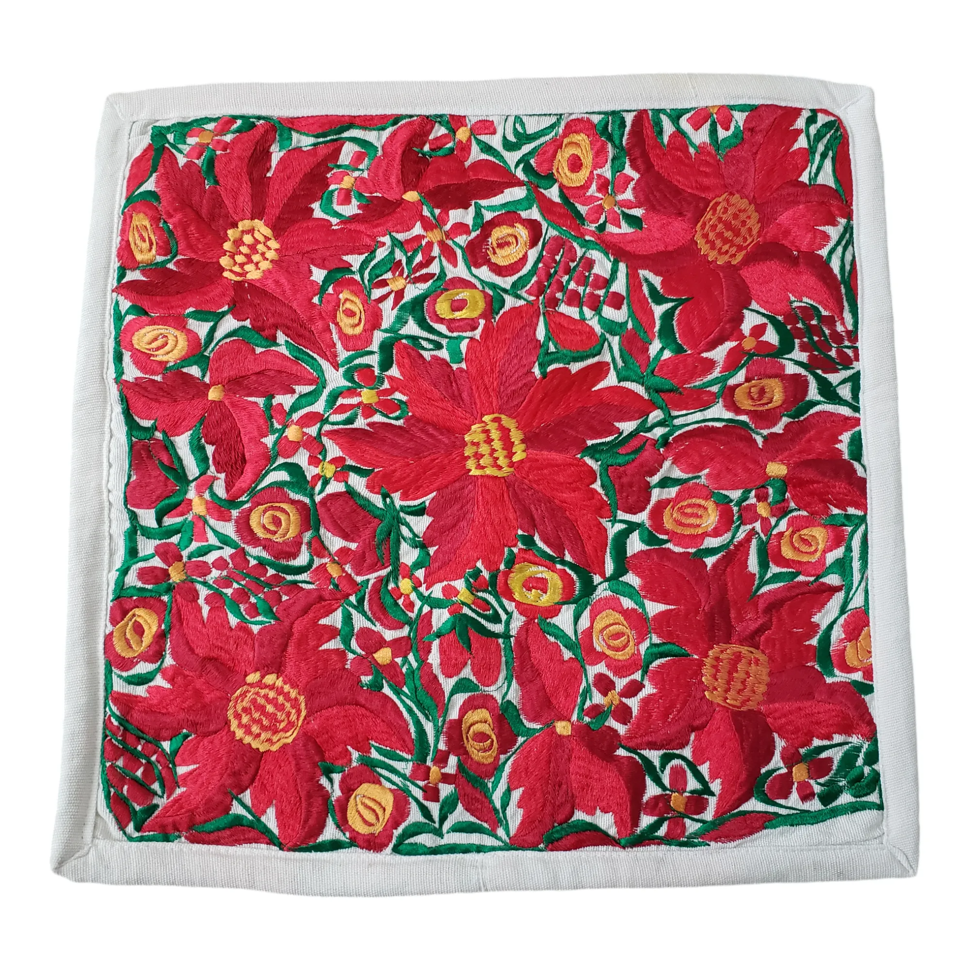 Christmas Pillow Cover Oaxaca Handmade Embroidered Poinsettia Noche Buena
