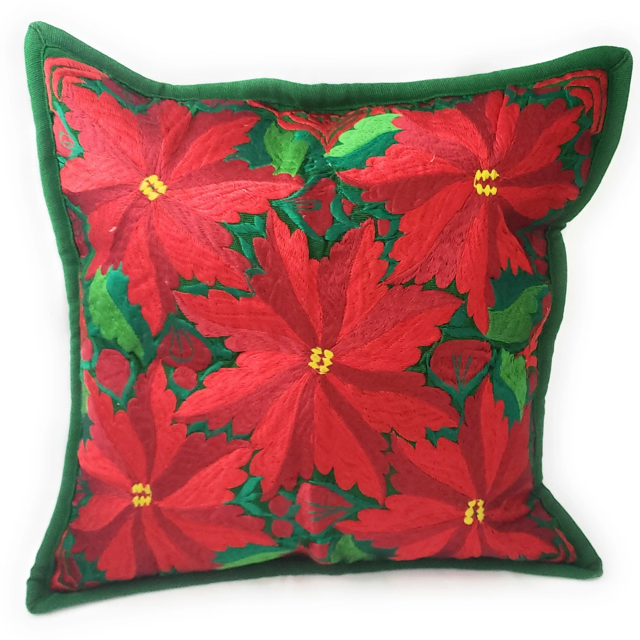 Christmas Pillow Cover Oaxaca Handmade Embroidered Poinsettia Noche Buena