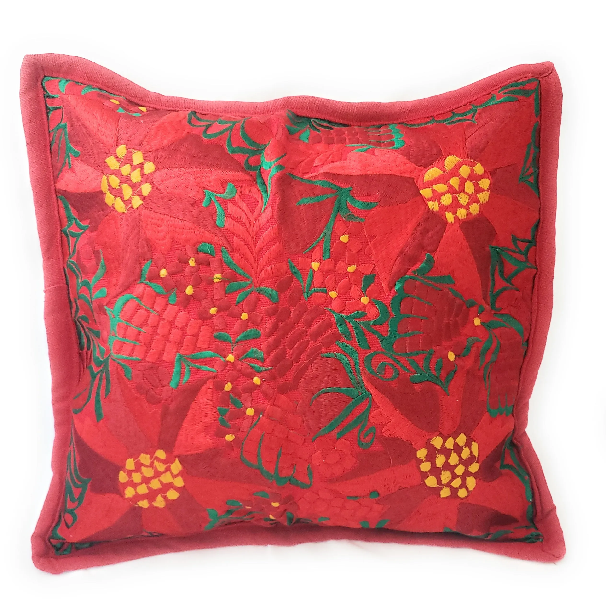 Christmas Pillow Cover Oaxaca Handmade Embroidered Poinsettia Noche Buena