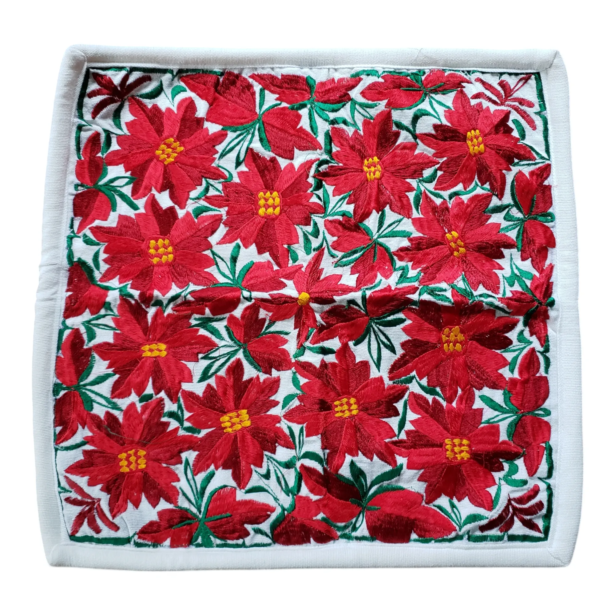 Christmas Pillow Cover Oaxaca Handmade Embroidered Poinsettia Noche Buena