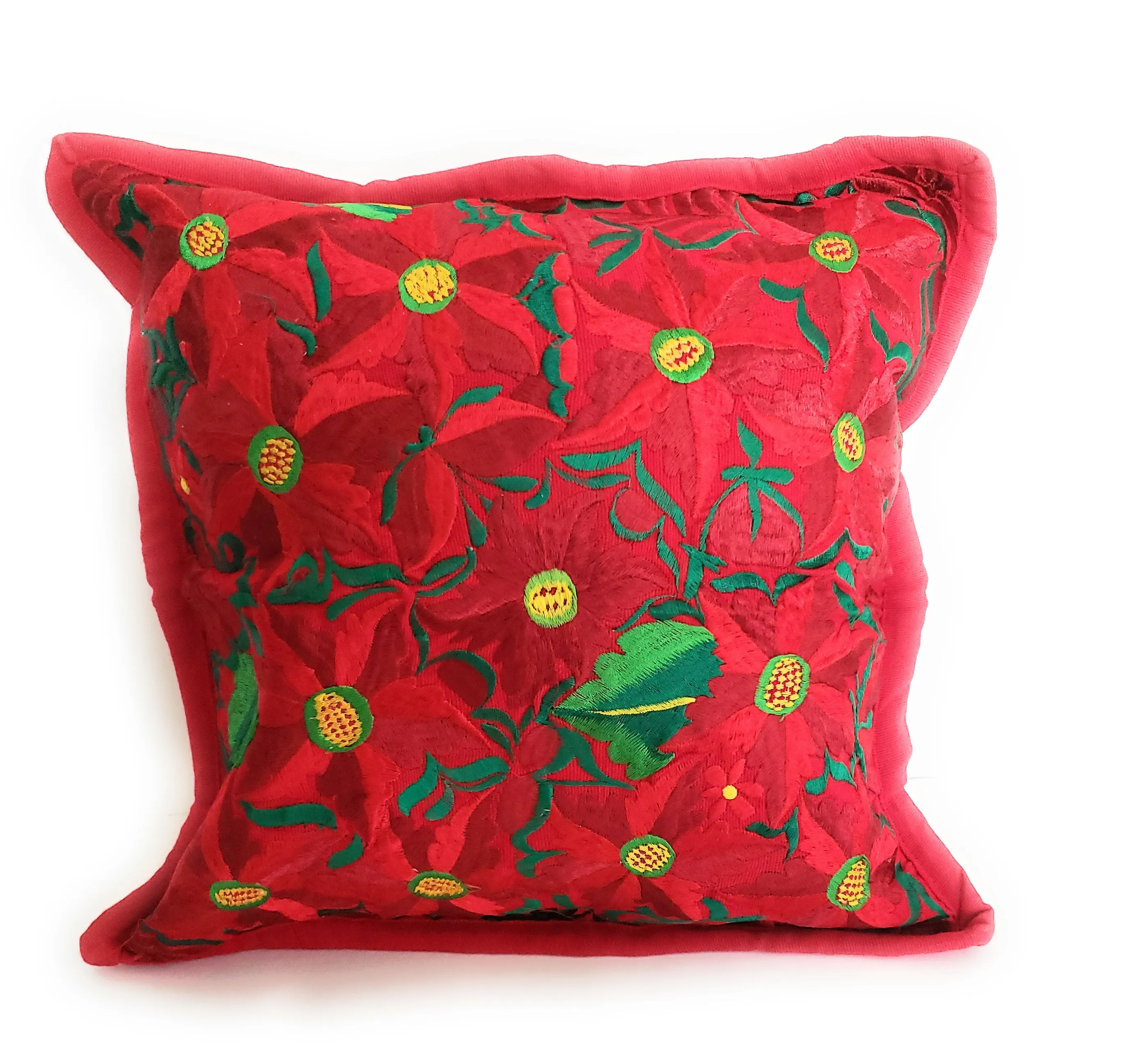 Christmas Pillow Cover Oaxaca Handmade Embroidered Poinsettia Noche Buena