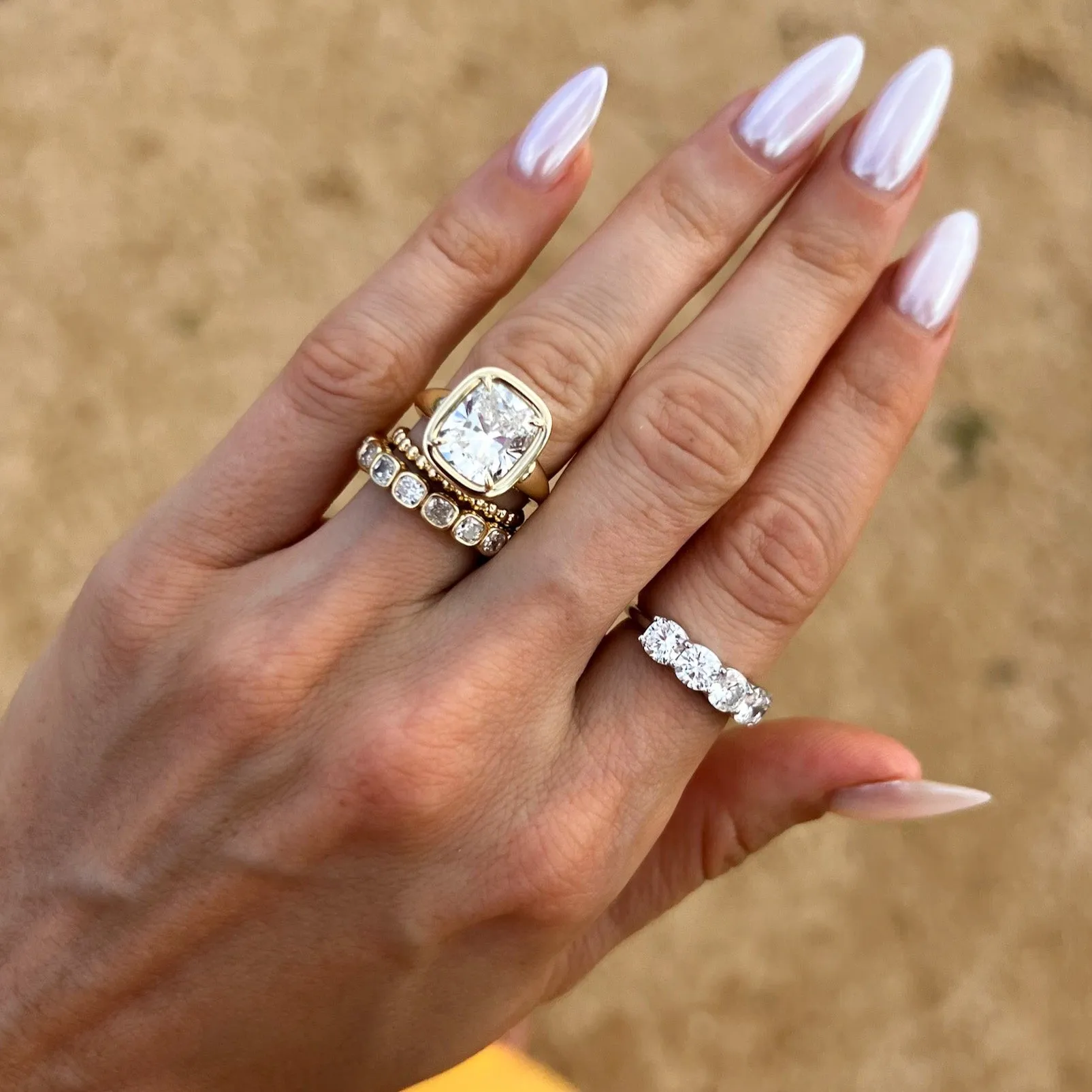 Club Ring Solitaire  Engagement Ring With an Elongated Cushion Cut Diamond