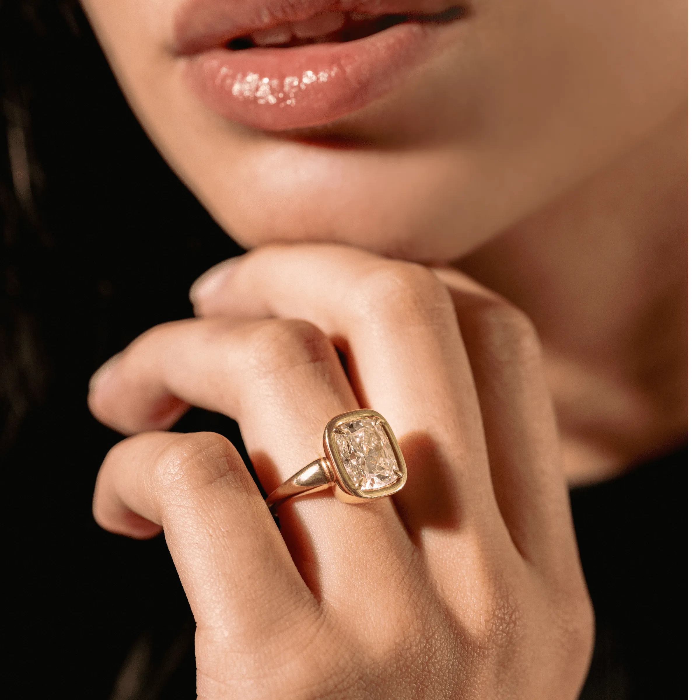 Club Ring Solitaire  Engagement Ring With an Elongated Cushion Cut Diamond