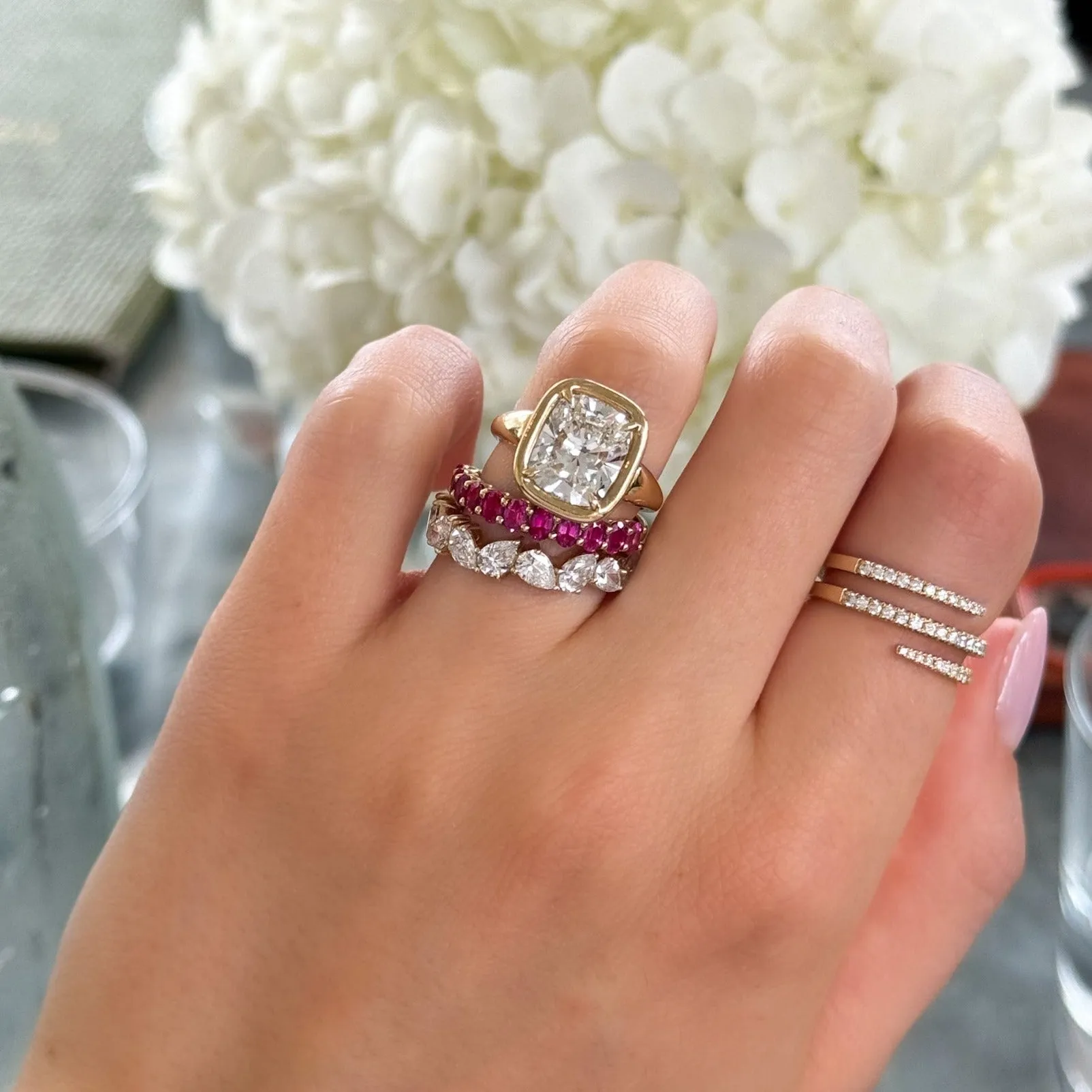 Club Ring Solitaire  Engagement Ring With an Elongated Cushion Cut Diamond