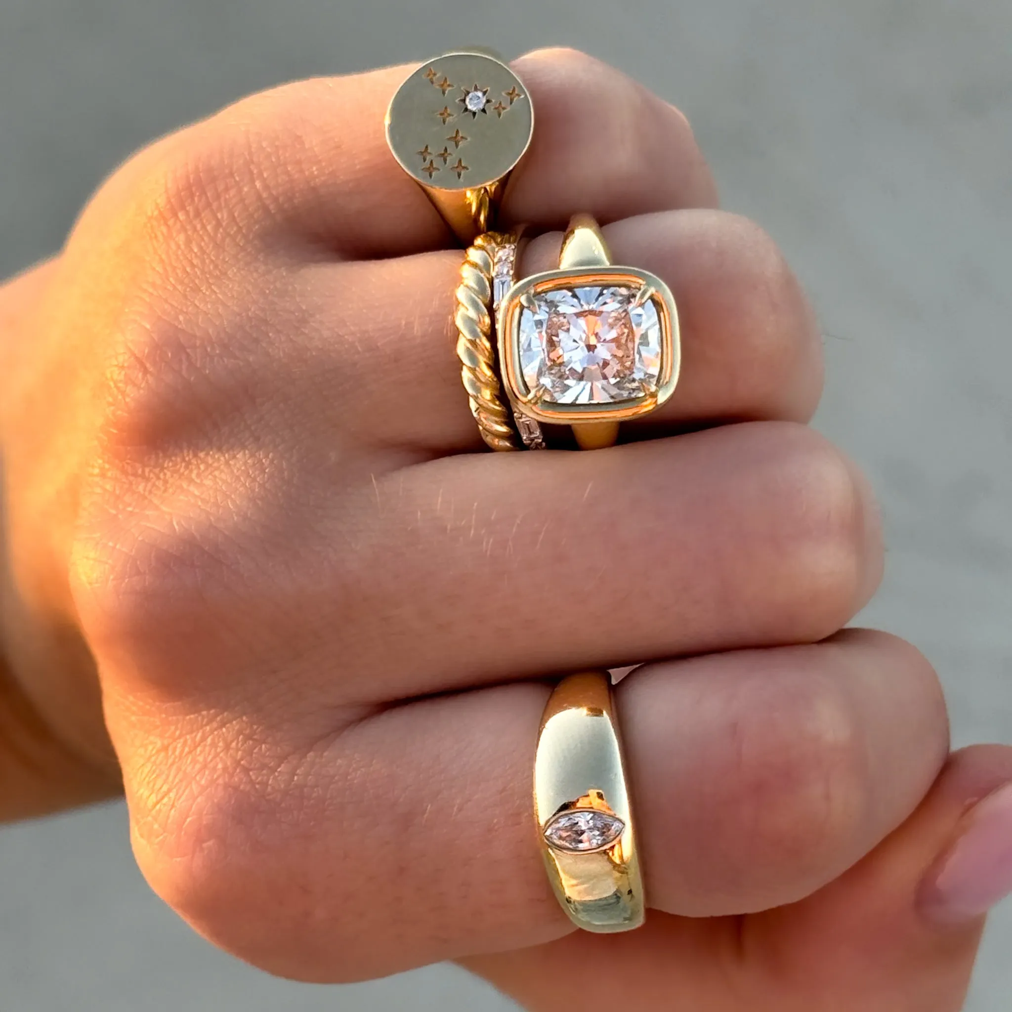 Club Ring Solitaire  Engagement Ring With an Elongated Cushion Cut Diamond