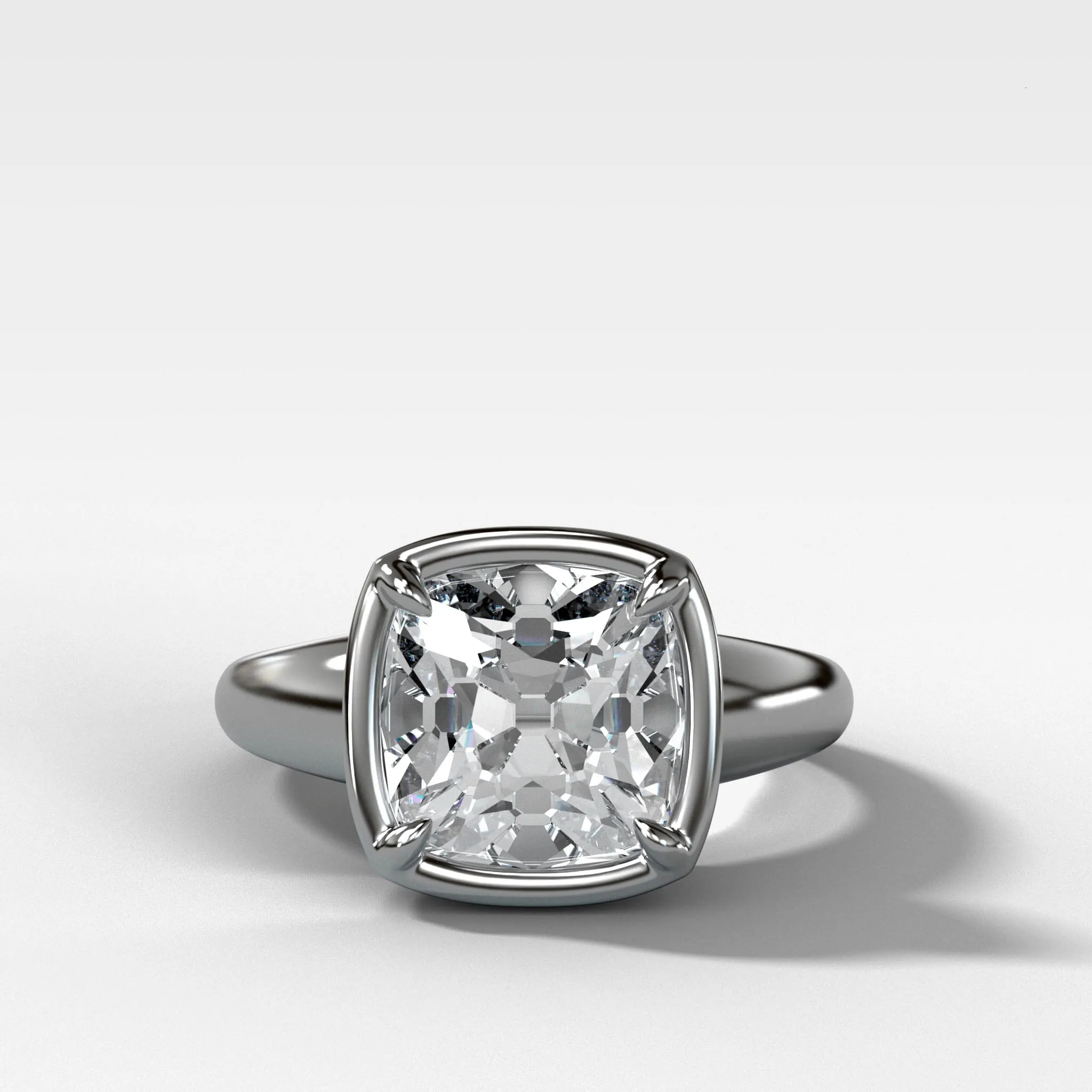 Club Ring Solitaire Engagement Ring With an Old Mine Cut Diamond