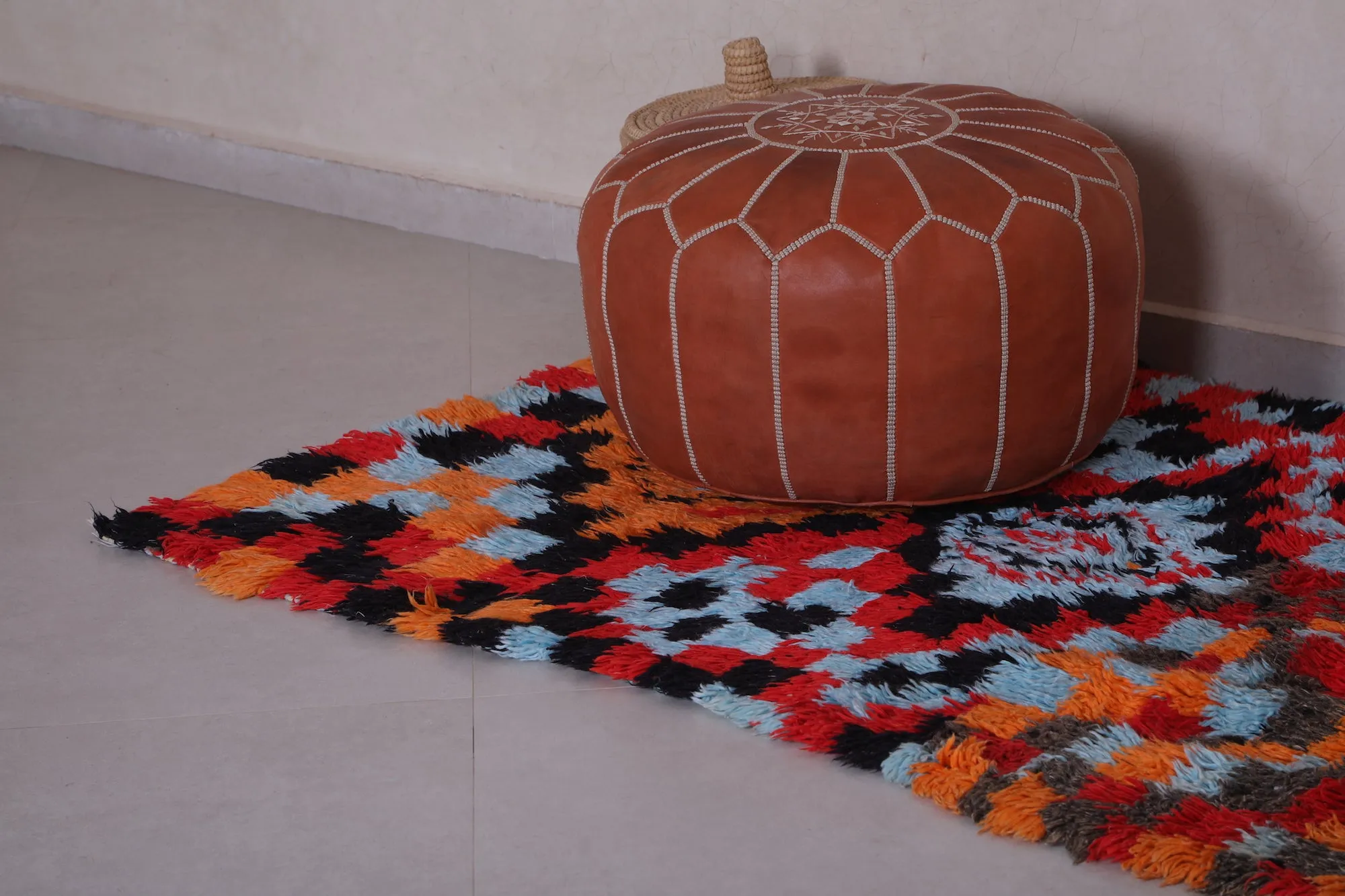 Colorful handmade runner rug 3.4 X 9.3 Feet