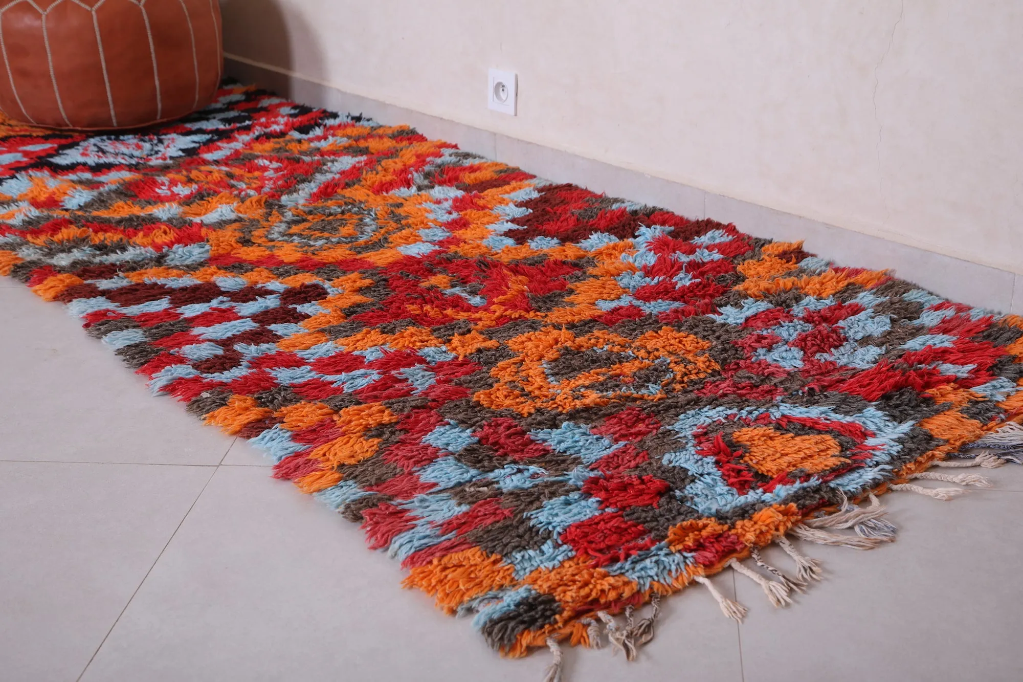 Colorful handmade runner rug 3.4 X 9.3 Feet