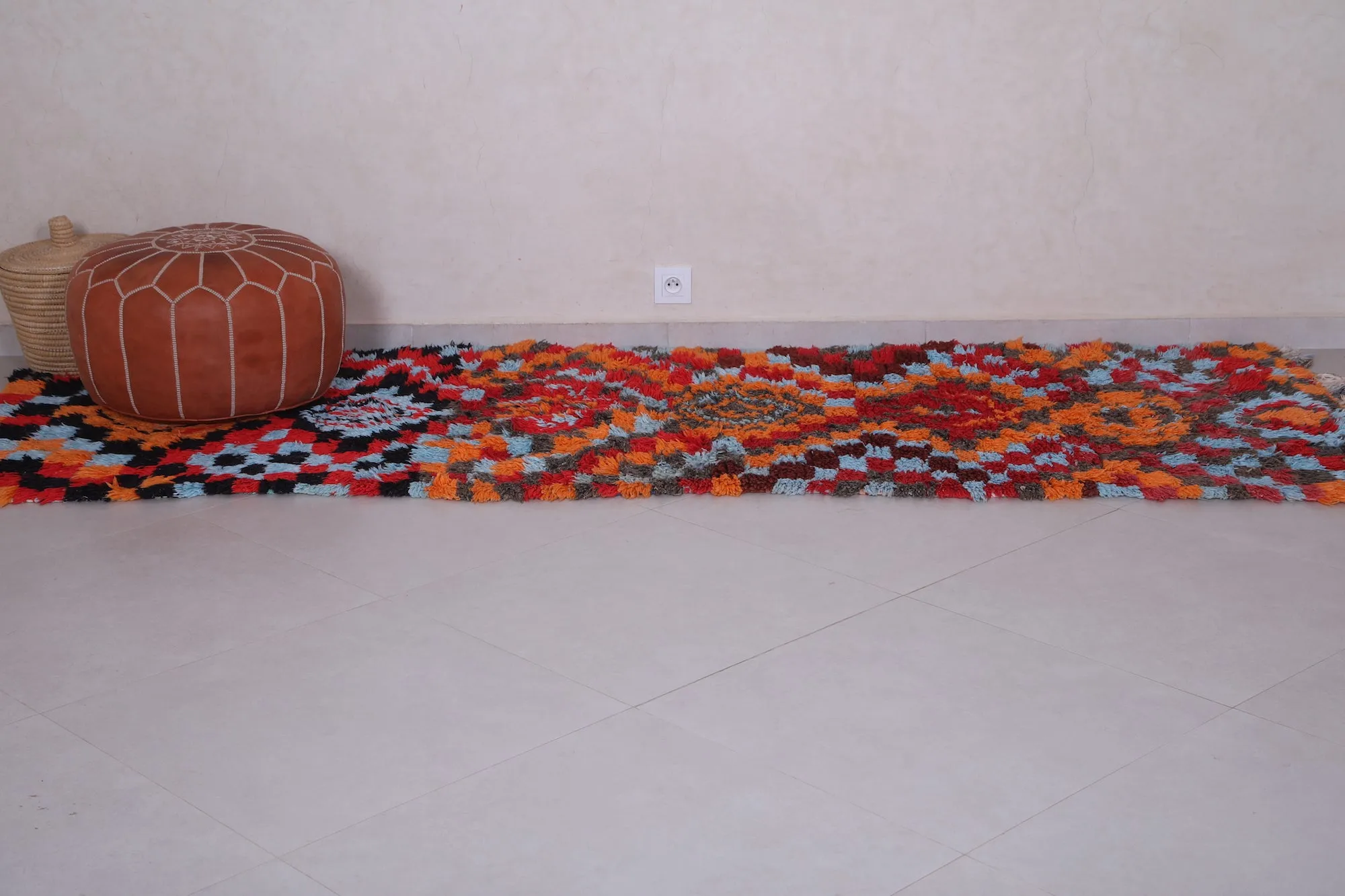 Colorful handmade runner rug 3.4 X 9.3 Feet