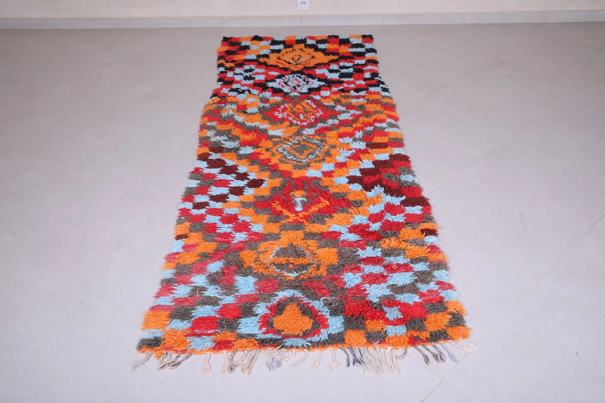 Colorful handmade runner rug 3.4 X 9.3 Feet