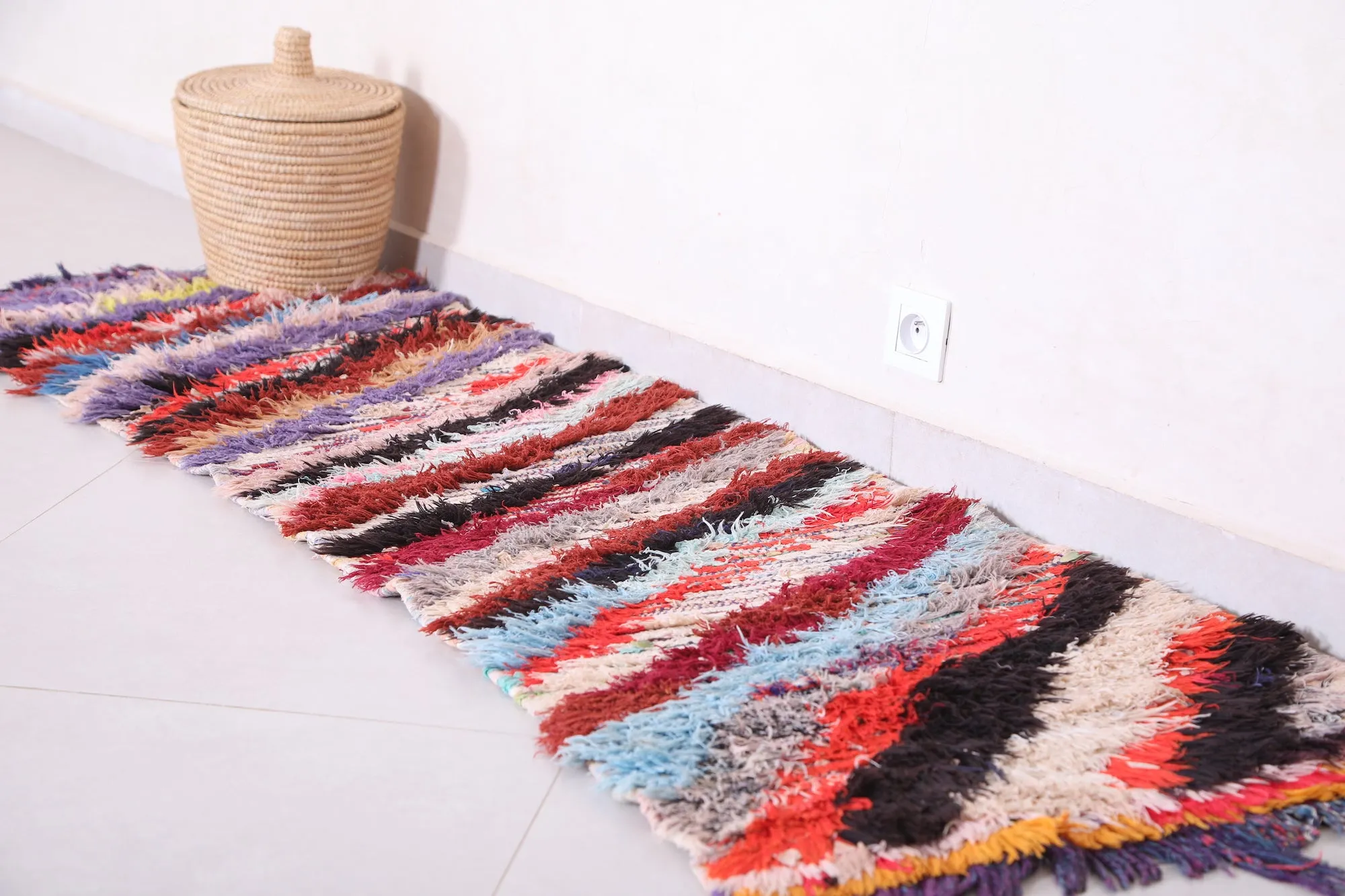 Colorful Moroccan boucherouite rug 2 X 6.2 Feet