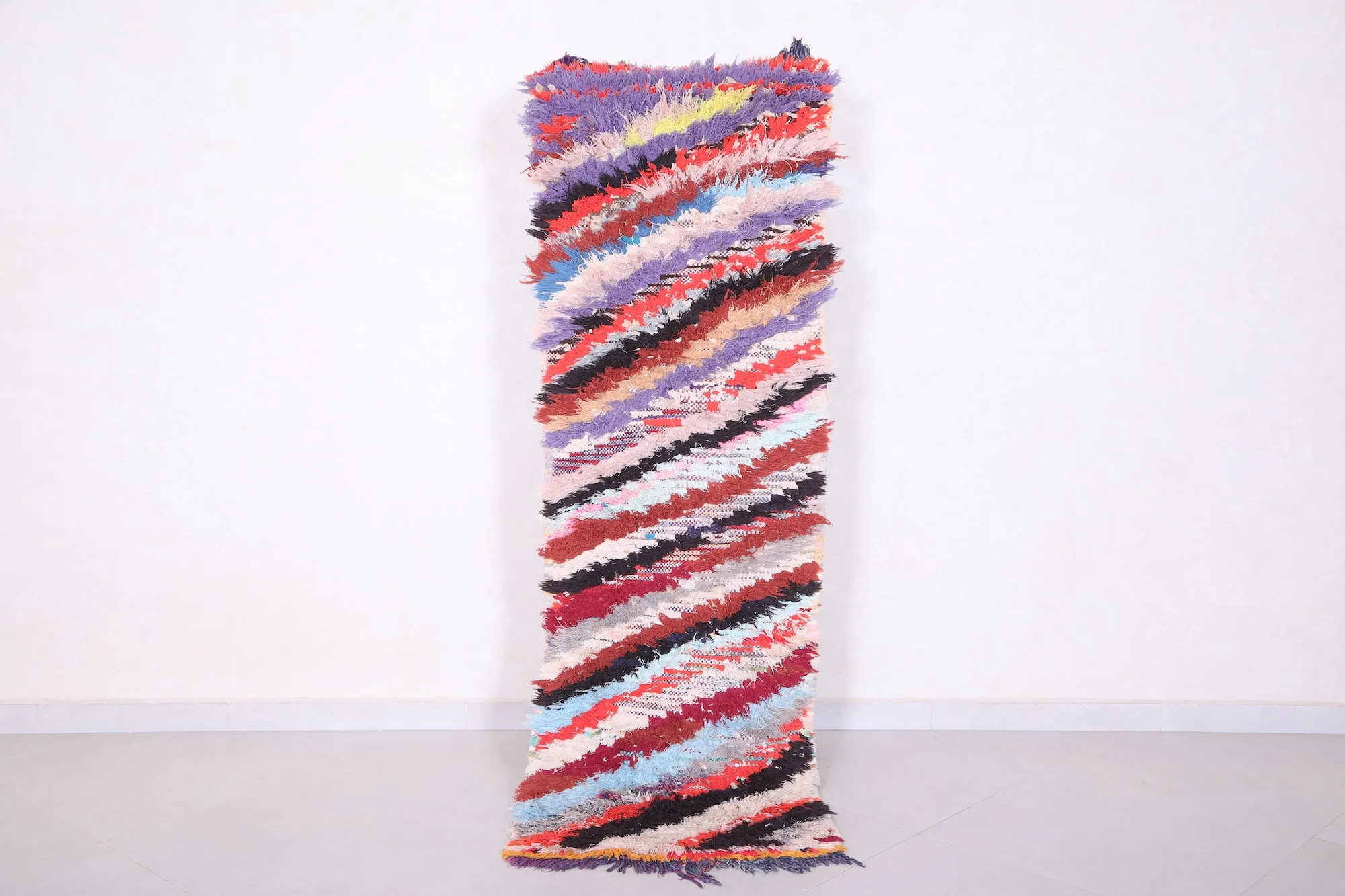 Colorful Moroccan boucherouite rug 2 X 6.2 Feet