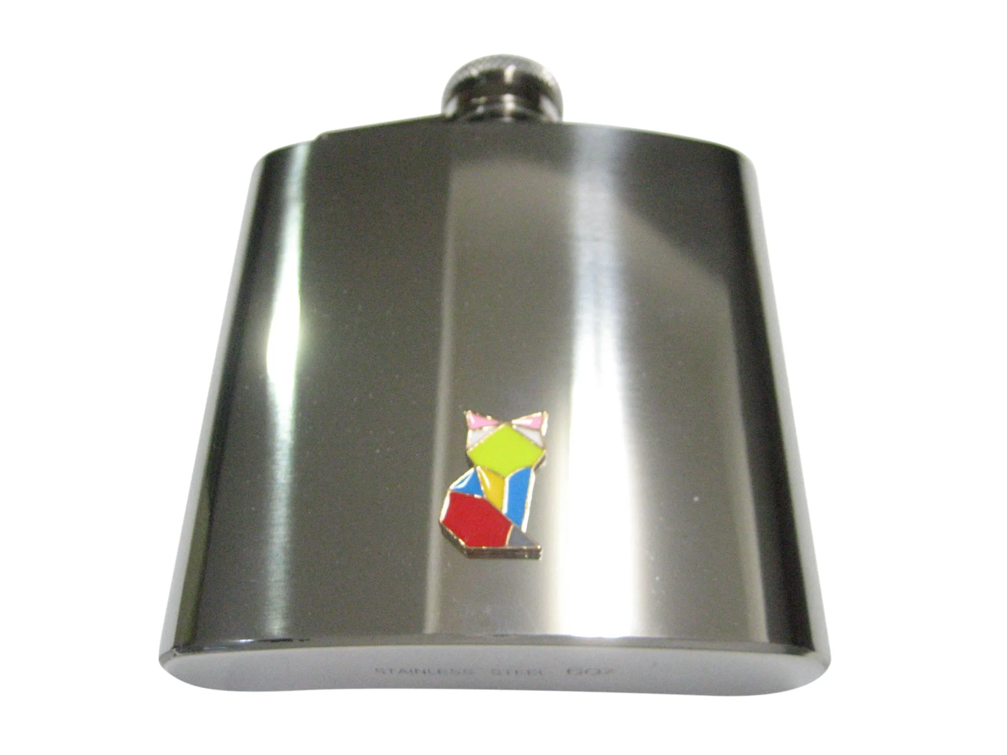 Colorful Origami Fox 6oz Flask