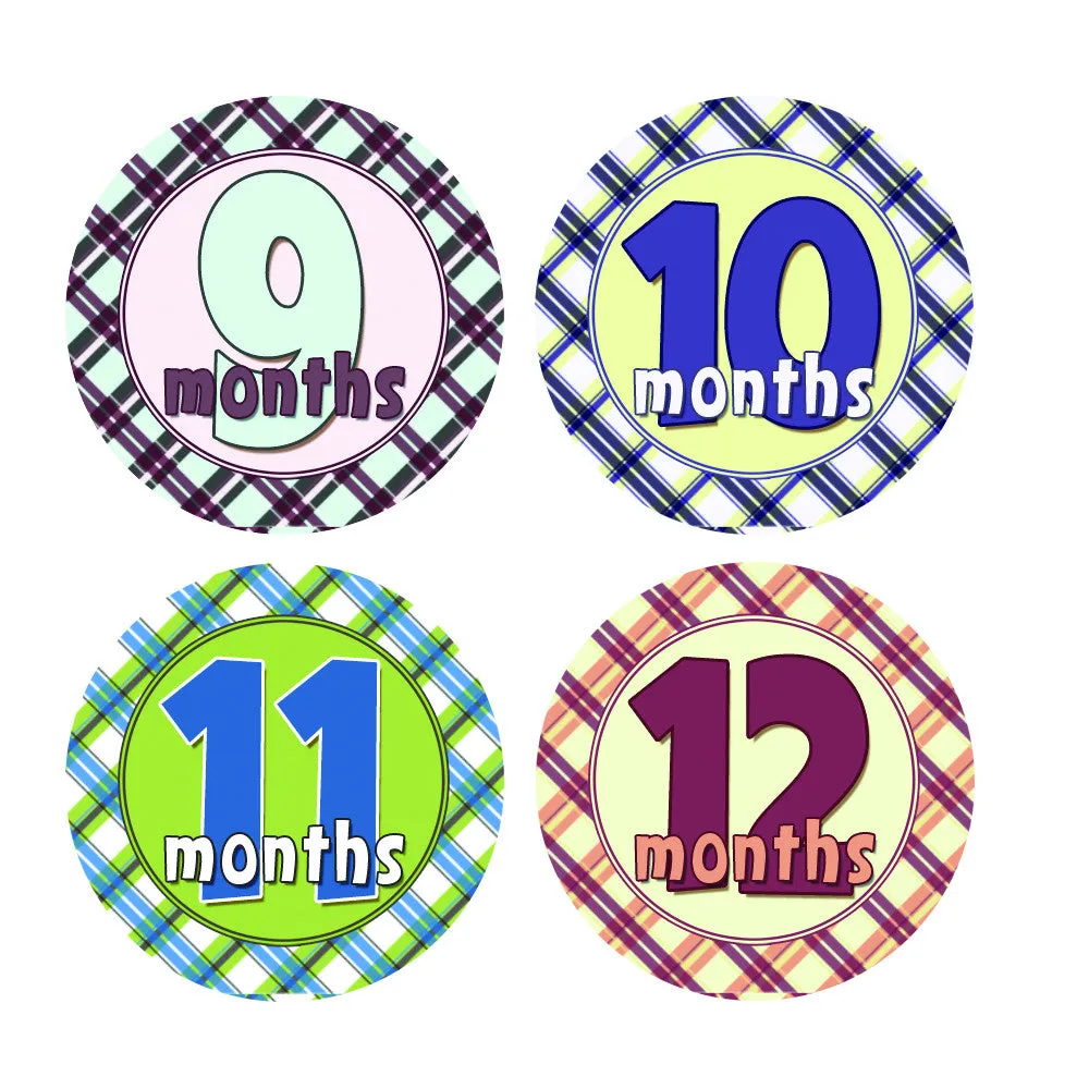 Colorful Plaid Baby Month Stickers