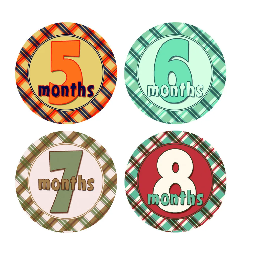 Colorful Plaid Baby Month Stickers