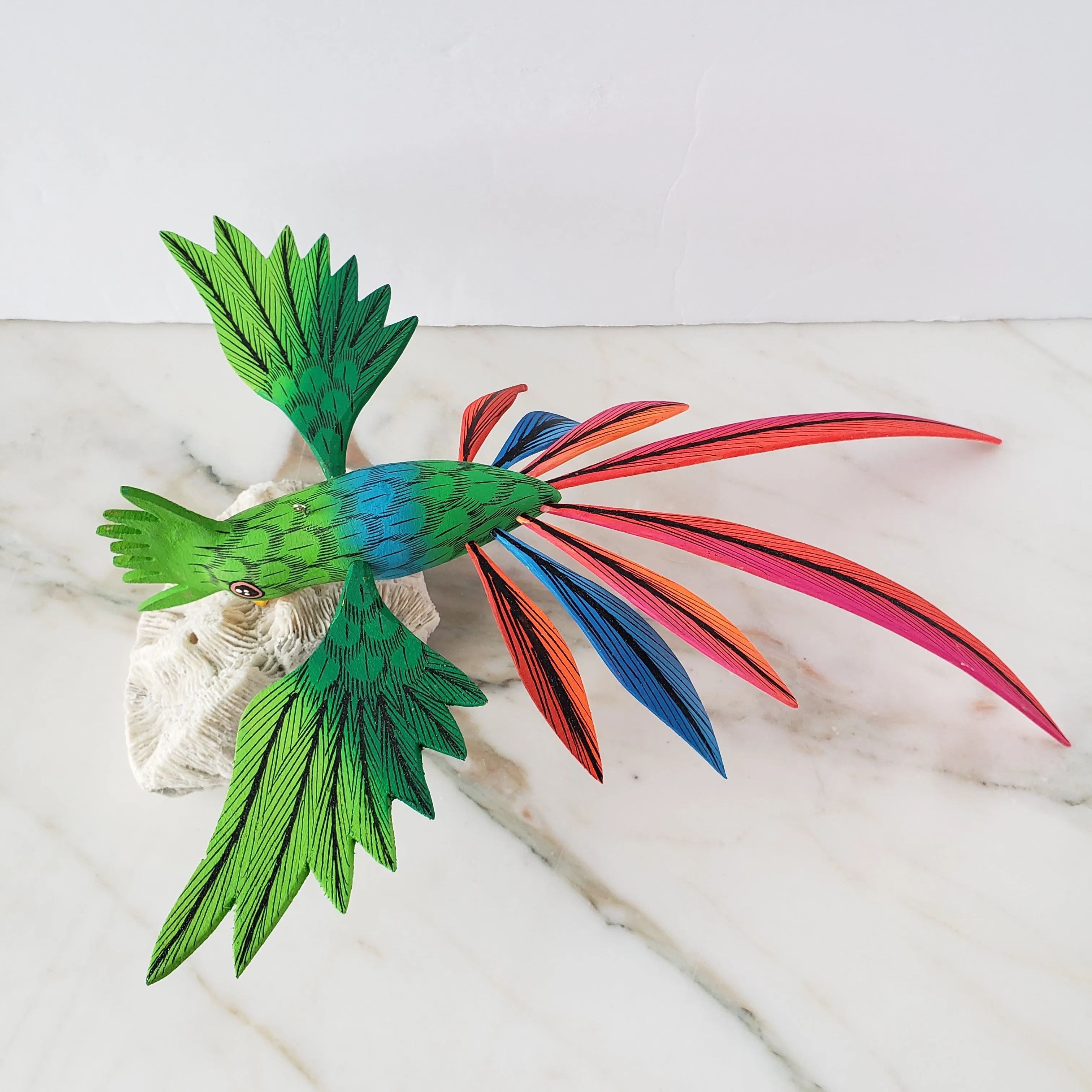 Colorful Quetzal Alebrije  Wood Carving Oaxacan Folk Art