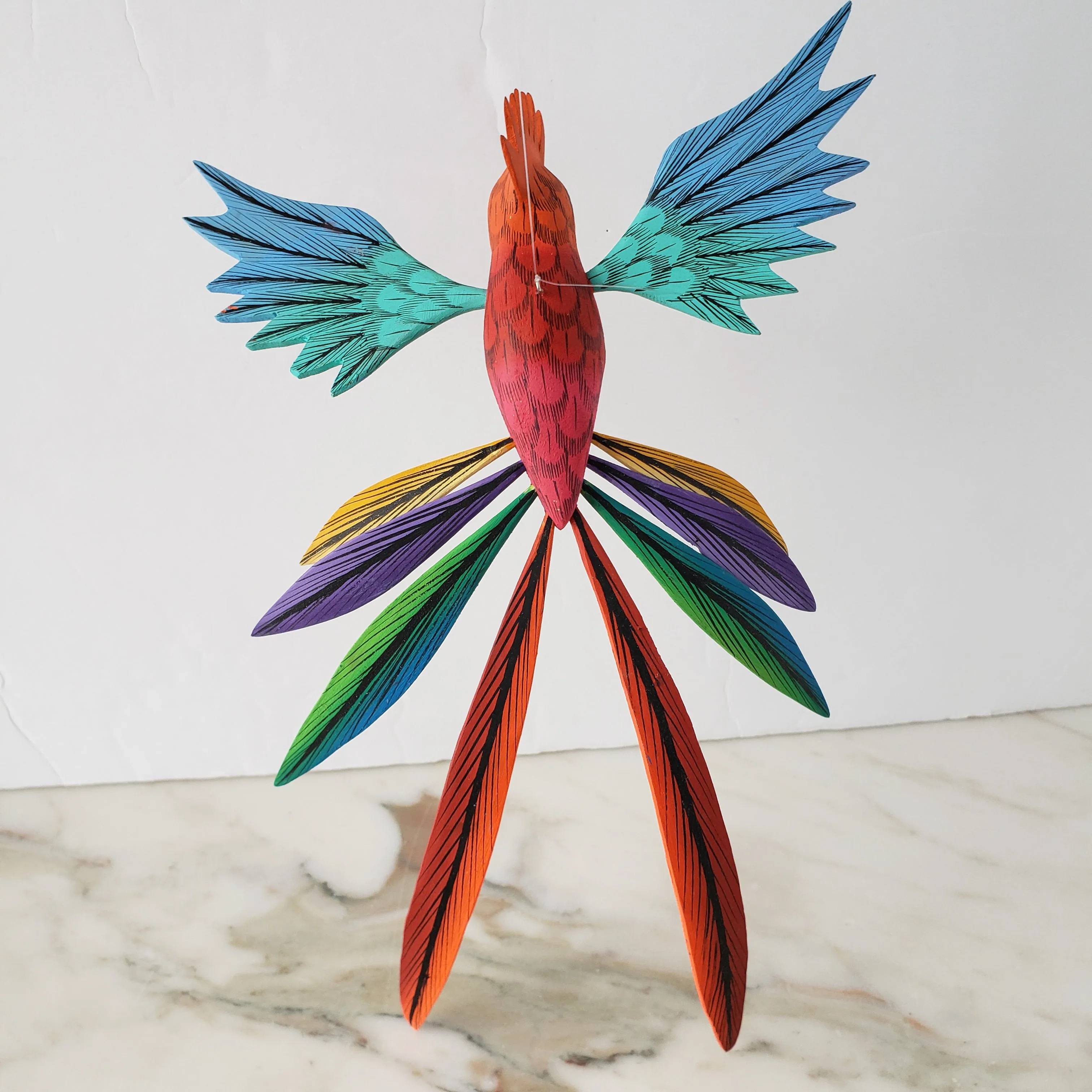 Colorful Quetzal Alebrije  Wood Carving Oaxacan Folk Art