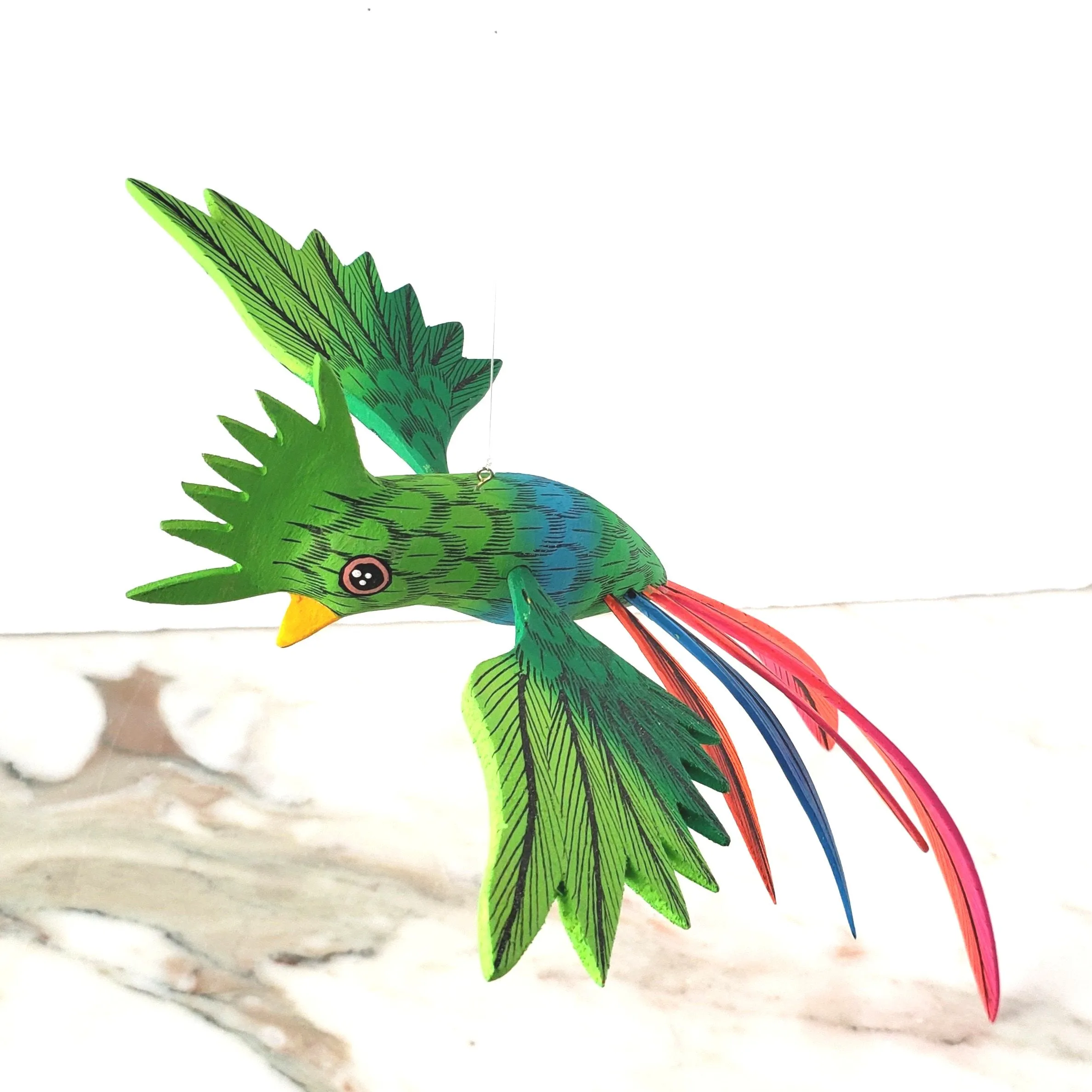Colorful Quetzal Alebrije  Wood Carving Oaxacan Folk Art