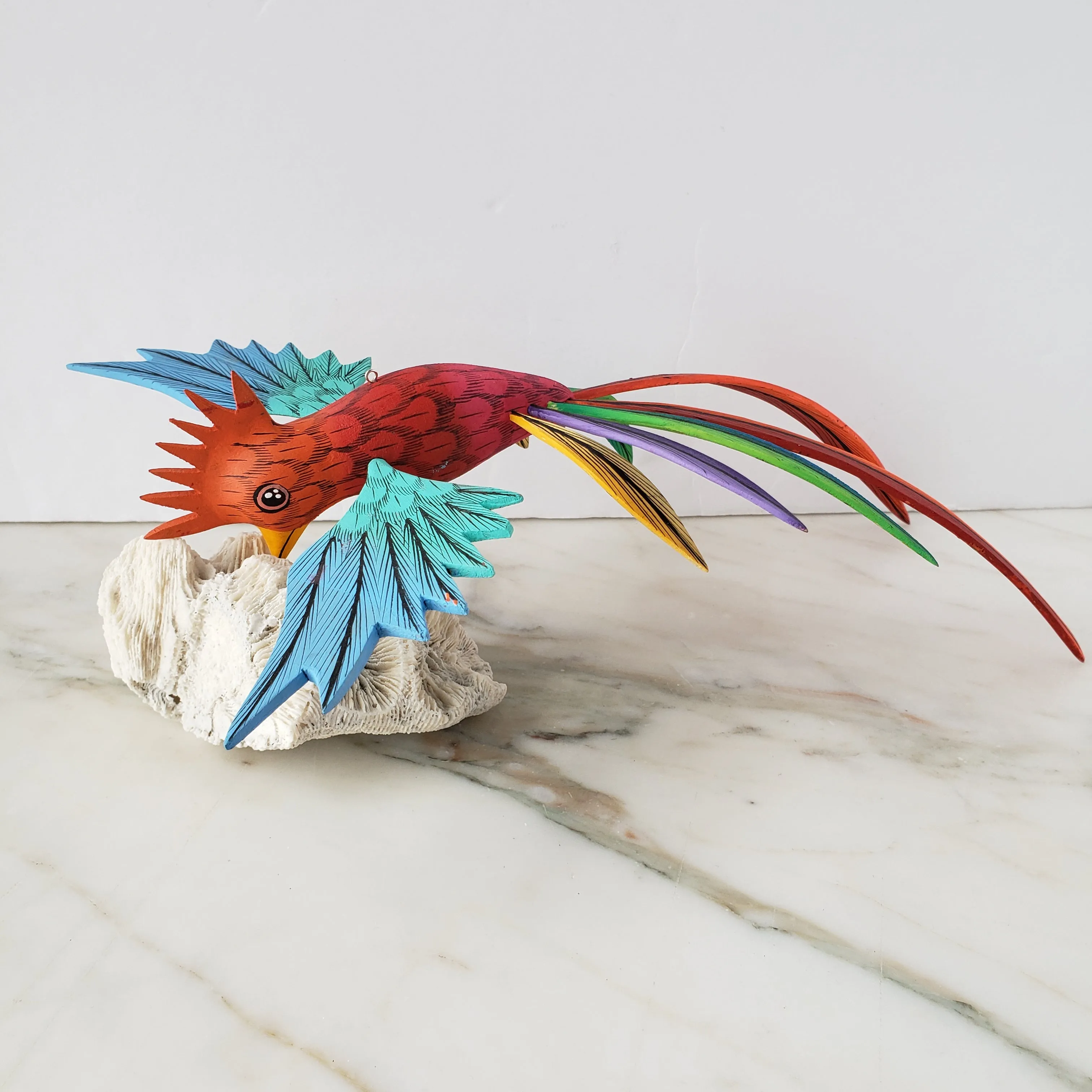 Colorful Quetzal Alebrije  Wood Carving Oaxacan Folk Art