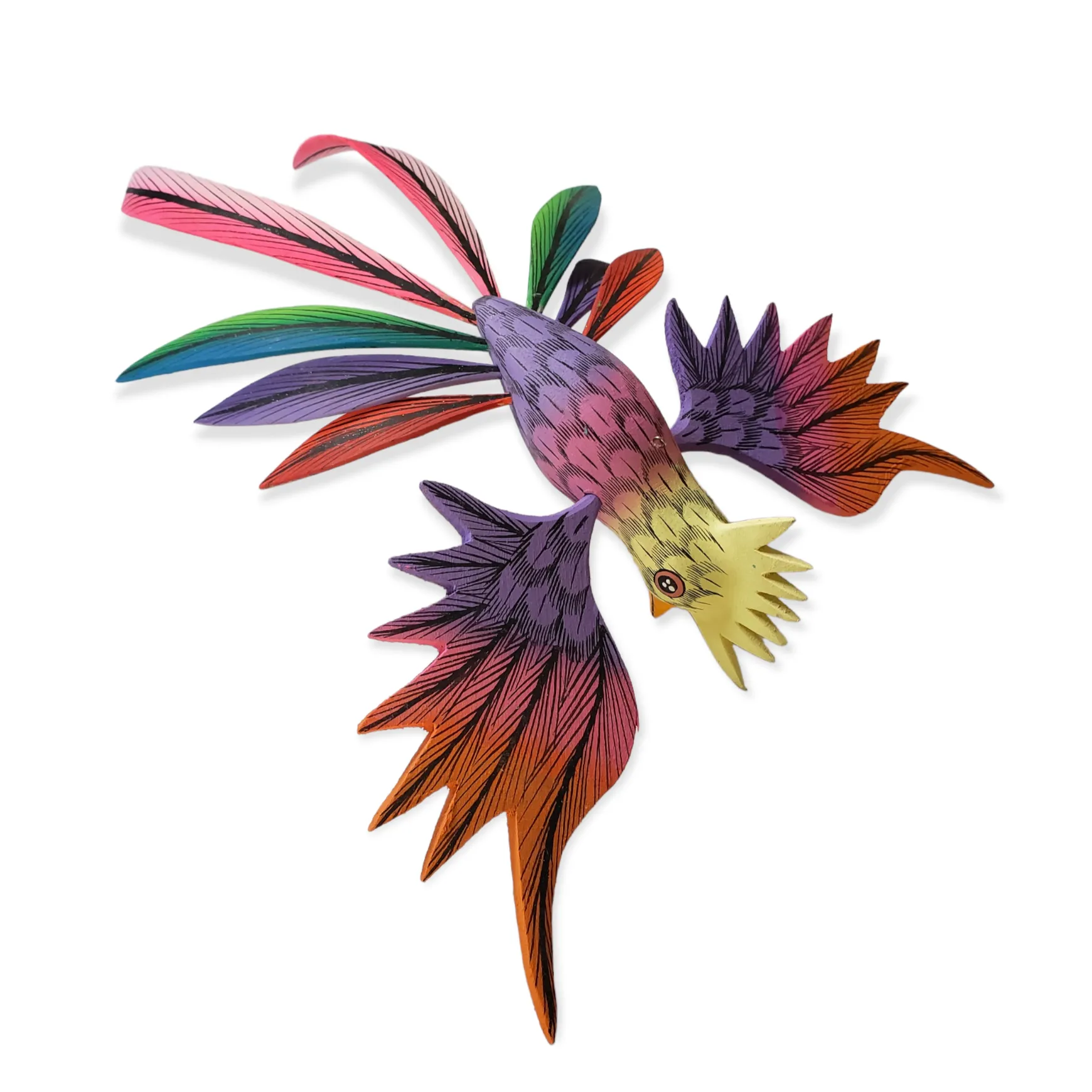 Colorful Quetzal Alebrije  Wood Carving Oaxacan Folk Art