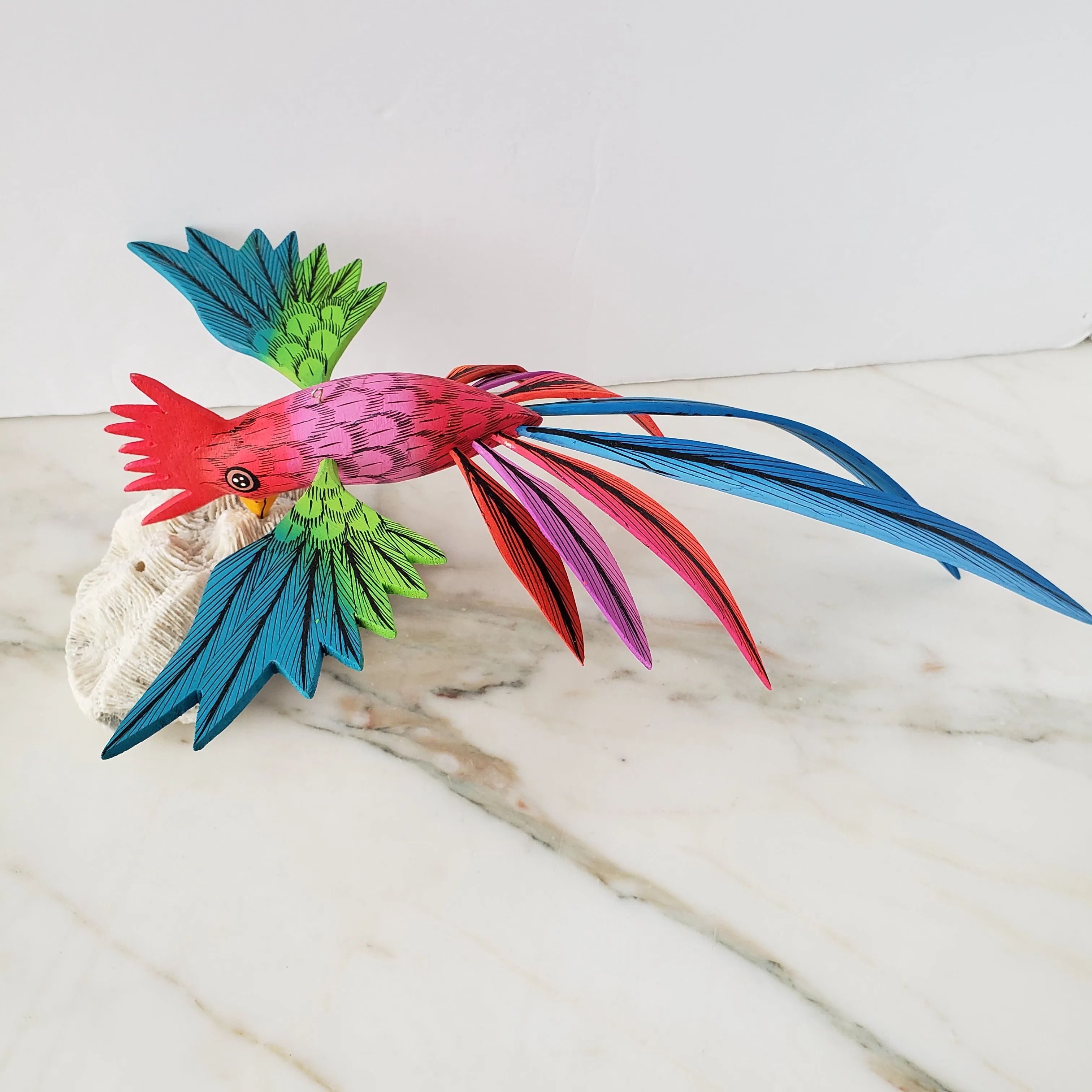 Colorful Quetzal Alebrije  Wood Carving Oaxacan Folk Art