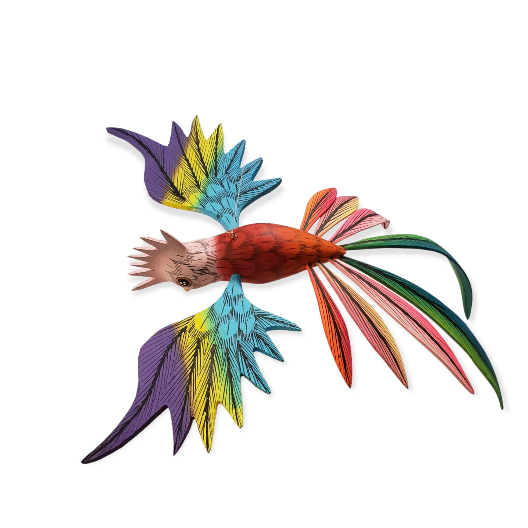 Colorful Quetzal Alebrije  Wood Carving Oaxacan Folk Art