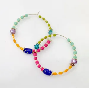 Colorful Seed Beaded Hoops, Lightweight earrings, Large Hoops, Gold filled earrings, beaded earrings, Colorful earrings, statement earrings