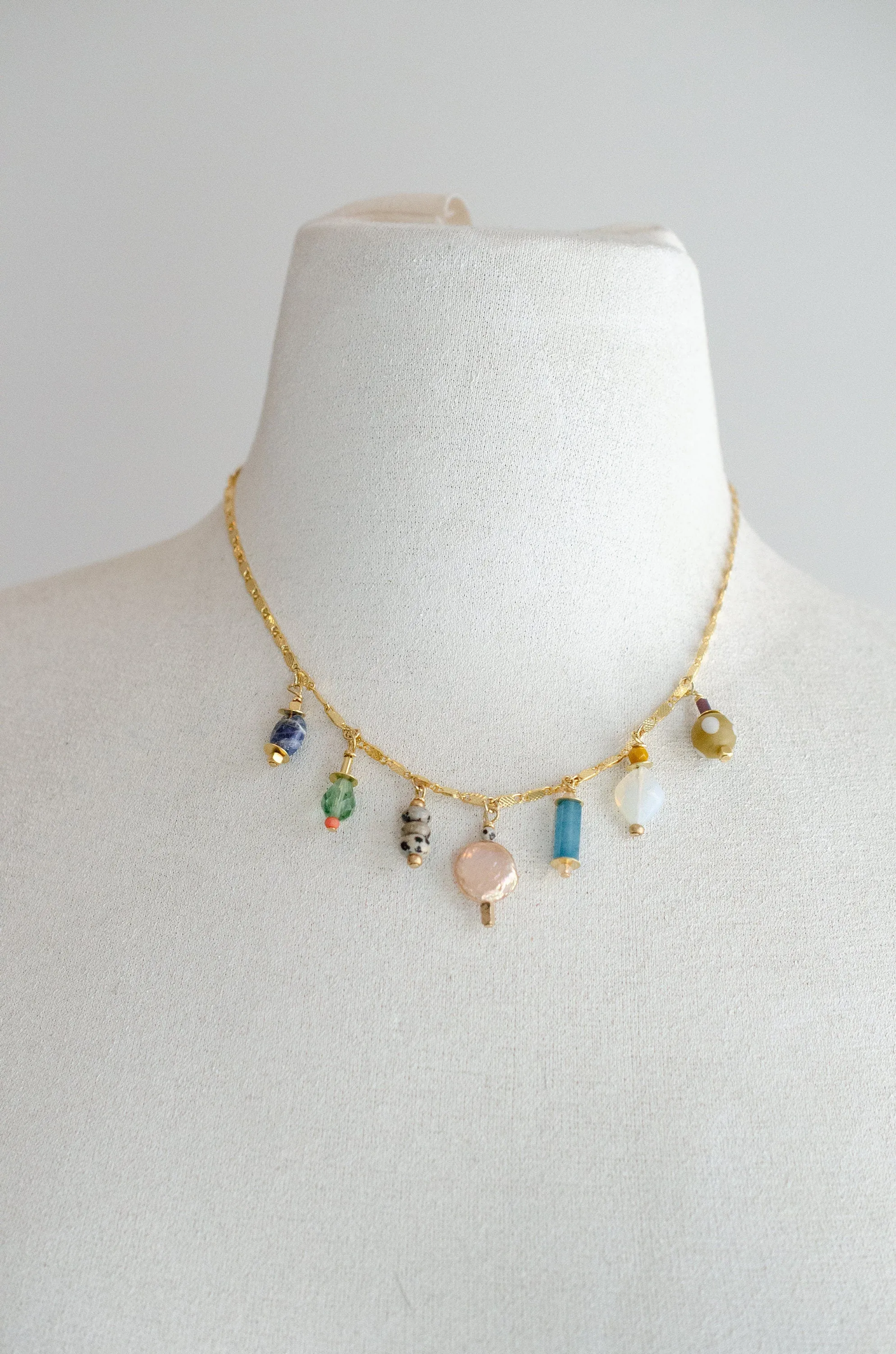 Colorful Statement Necklace, Colorful Charm Necklace, Layering Necklace, Handmade Jewelry, Handmade Necklace, Summer Necklace, Gold chain