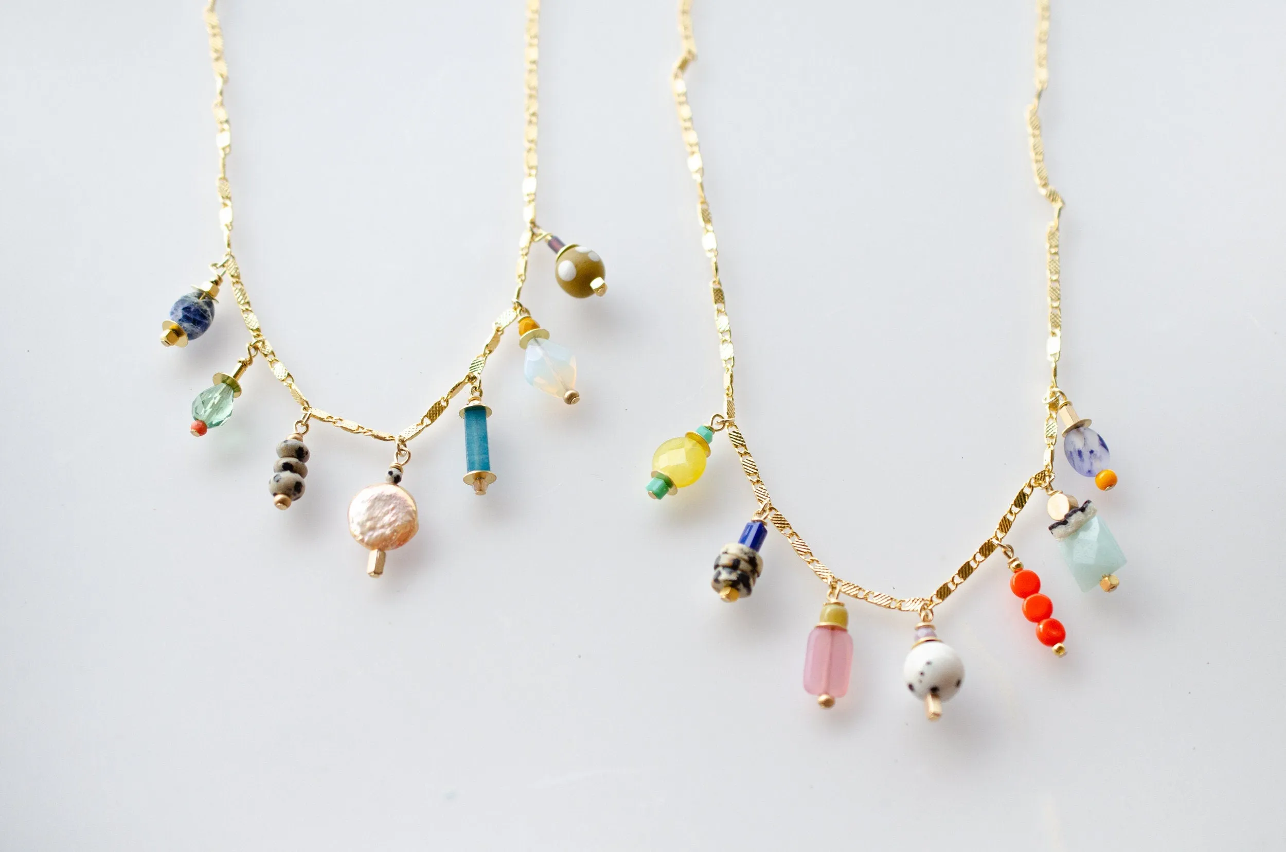 Colorful Statement Necklace, Colorful Charm Necklace, Layering Necklace, Handmade Jewelry, Handmade Necklace, Summer Necklace, Gold chain