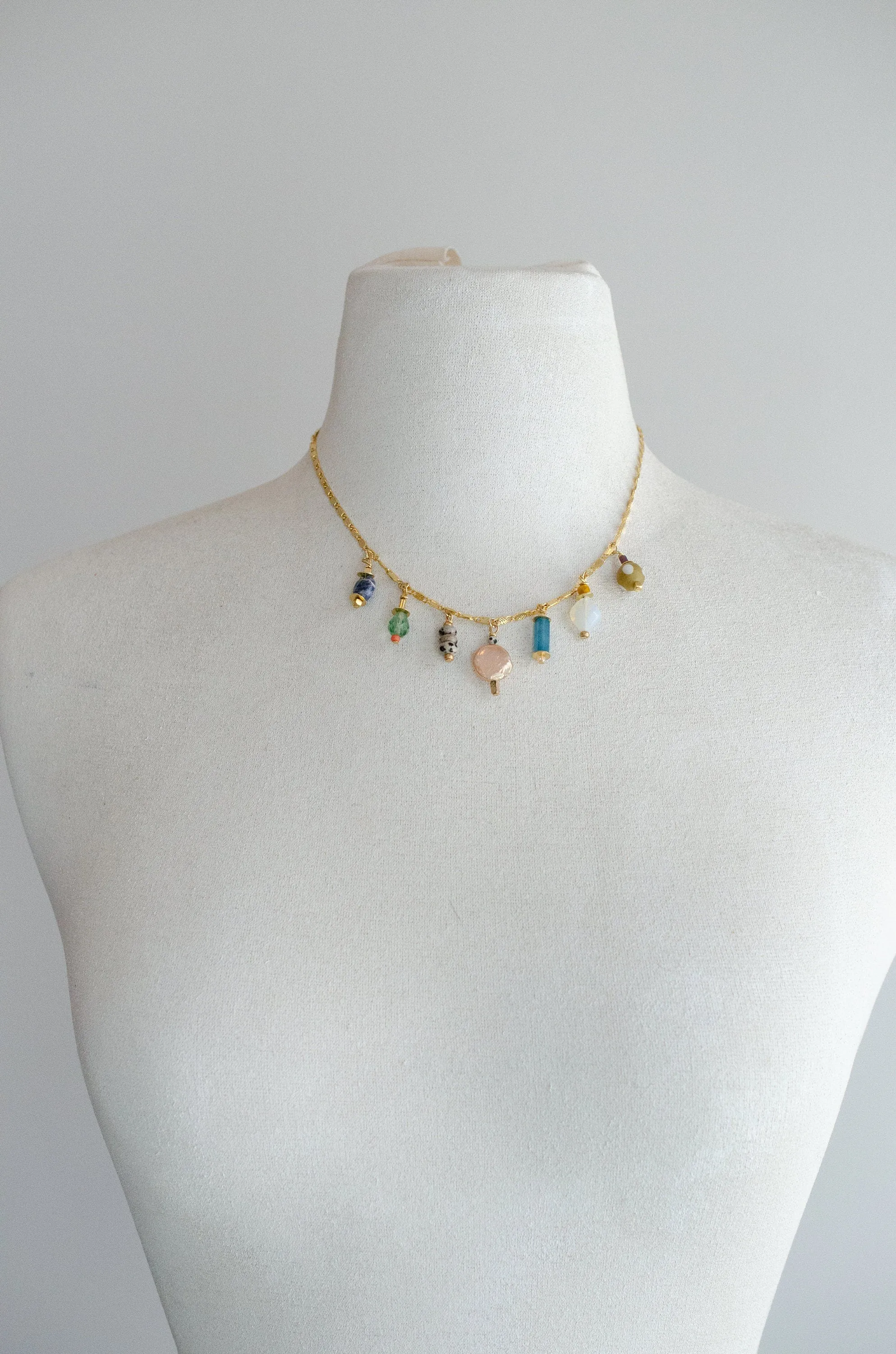 Colorful Statement Necklace, Colorful Charm Necklace, Layering Necklace, Handmade Jewelry, Handmade Necklace, Summer Necklace, Gold chain