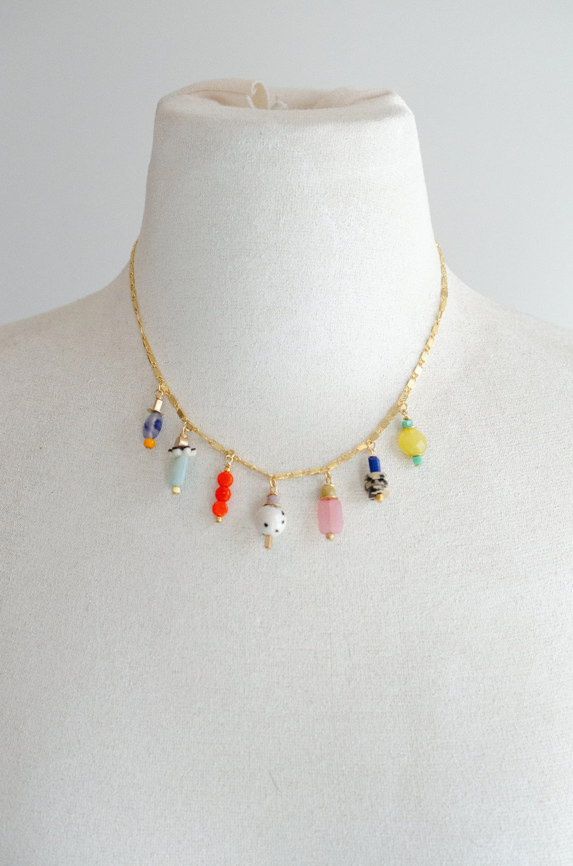 Colorful Statement Necklace, Colorful Charm Necklace, Layering Necklace, Handmade Jewelry, Handmade Necklace, Summer Necklace, Gold chain