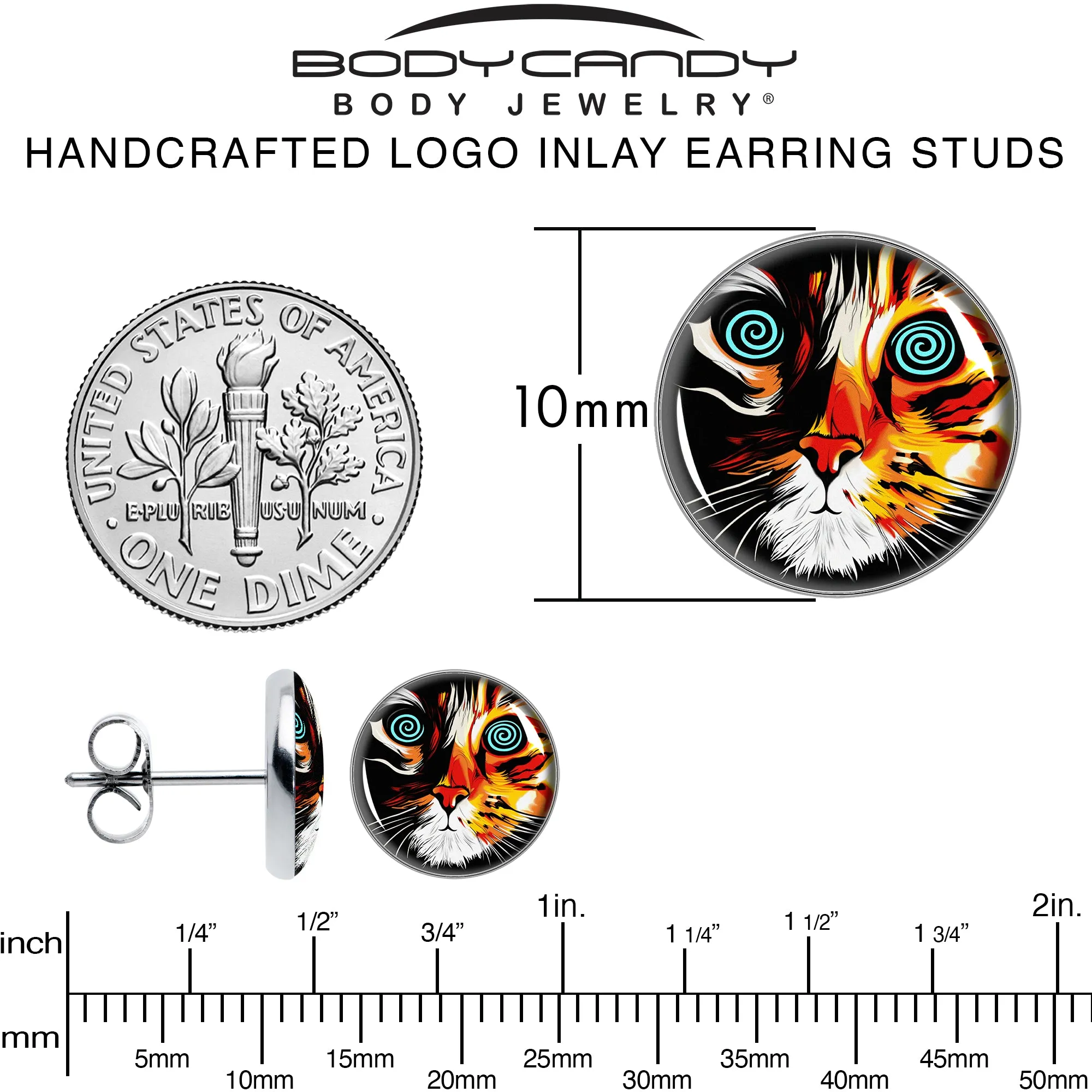 Colorful Trippy Cat Stud Earrings