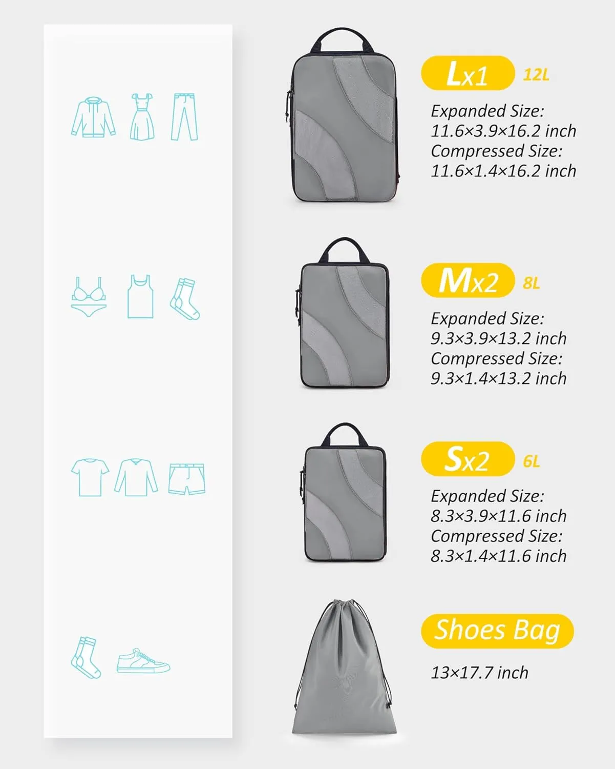 Compression Packing Cubes, 6 Set/4 Set/2 Set Travel Packing Cubes for Carry on Suitcases, Compression Suitcase Organizers Bag Set & Travel Cubes for Luggage, Lightweight Packing Organizers