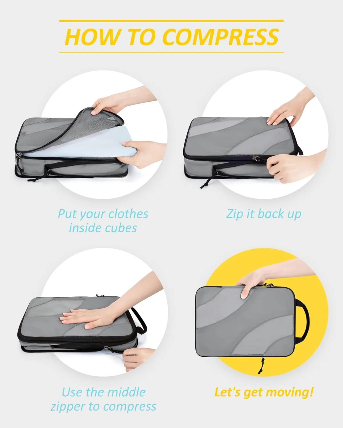 Compression Packing Cubes, 6 Set/4 Set/2 Set Travel Packing Cubes for Carry on Suitcases, Compression Suitcase Organizers Bag Set & Travel Cubes for Luggage, Lightweight Packing Organizers