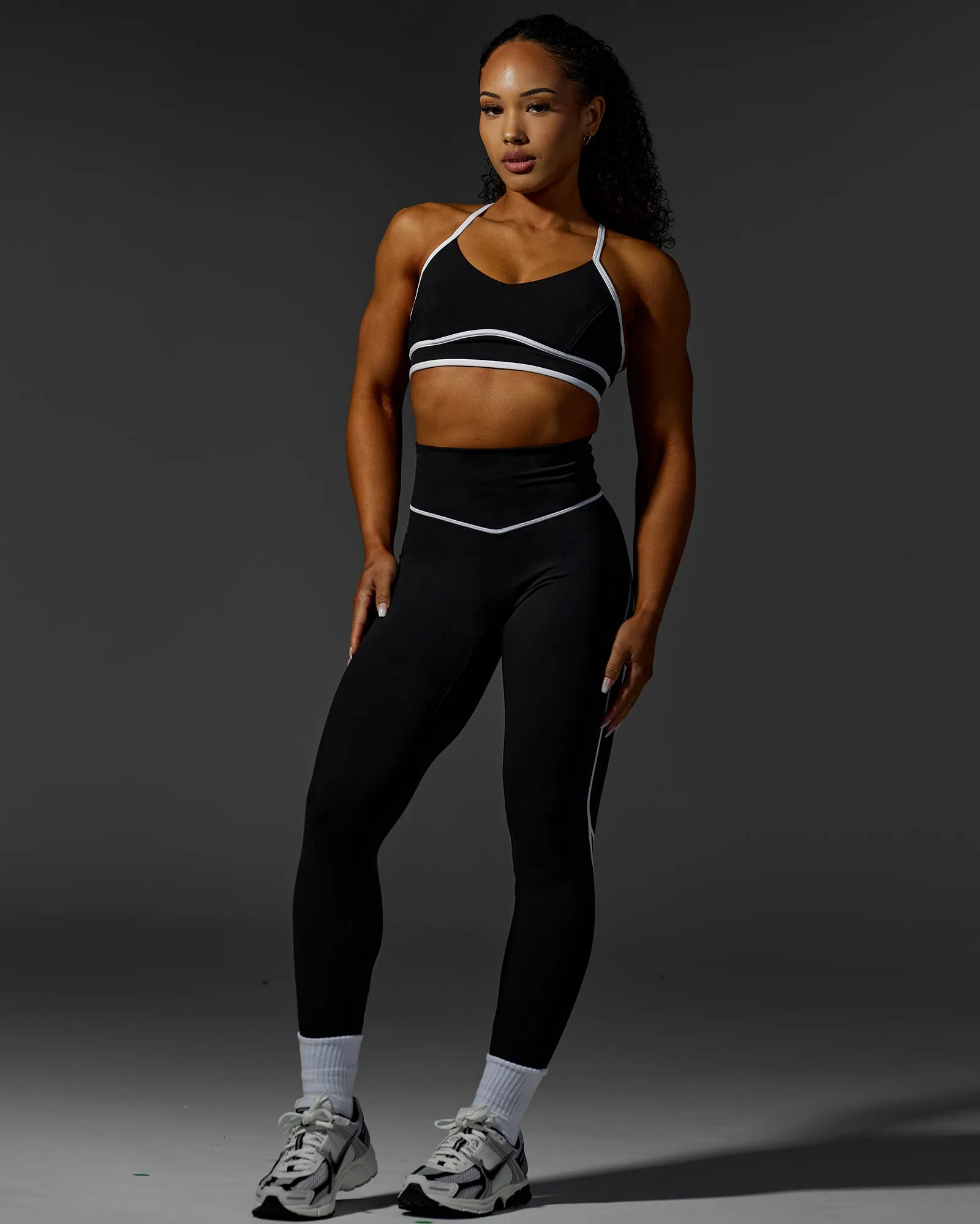 Contrast Full Length Tights - Black-White