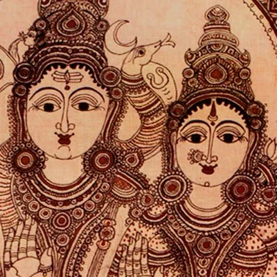 Cosmic Couple Gora Shiva - Large Kalamkari Painting